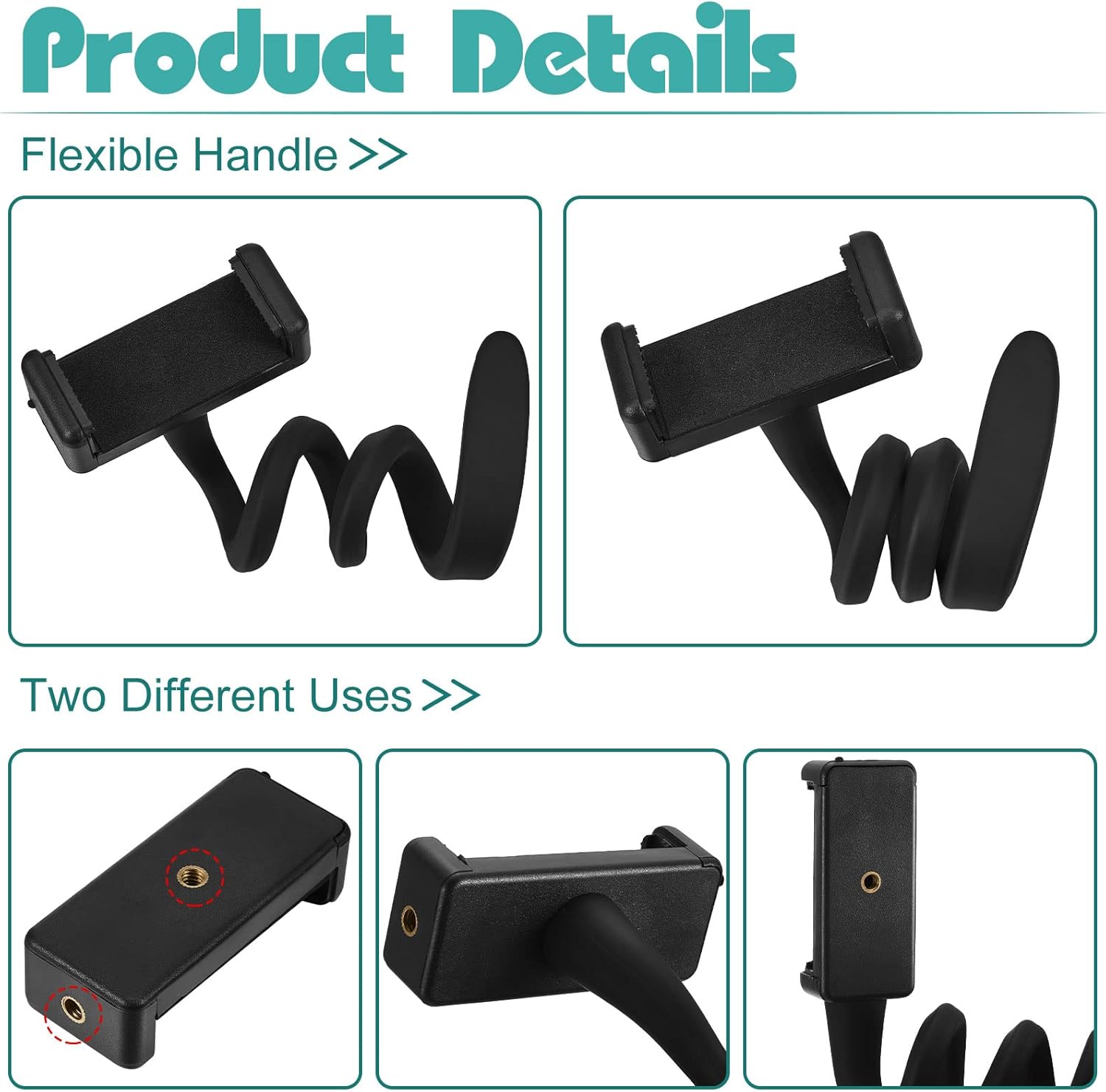 2 Pcs Stroller Phone Holder Portable Cell Stand Universal Accessories for Parent Baby Toddler Cellphone Clamp with Non Slip Silicone Arm Grip Black,Novel Black
