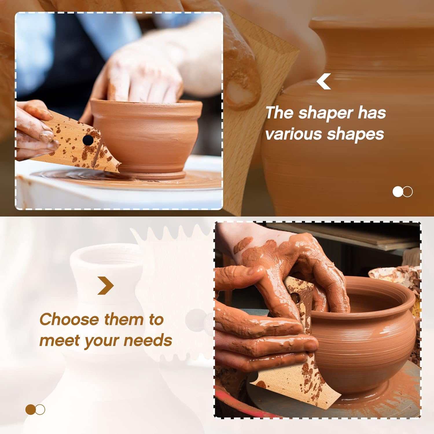 7 pcs Big Size Pottery Foot Shaper Tools Trimming Ceramics Profile Rib Bundle for Carving Clay Molds Ceramics, Beech Wood