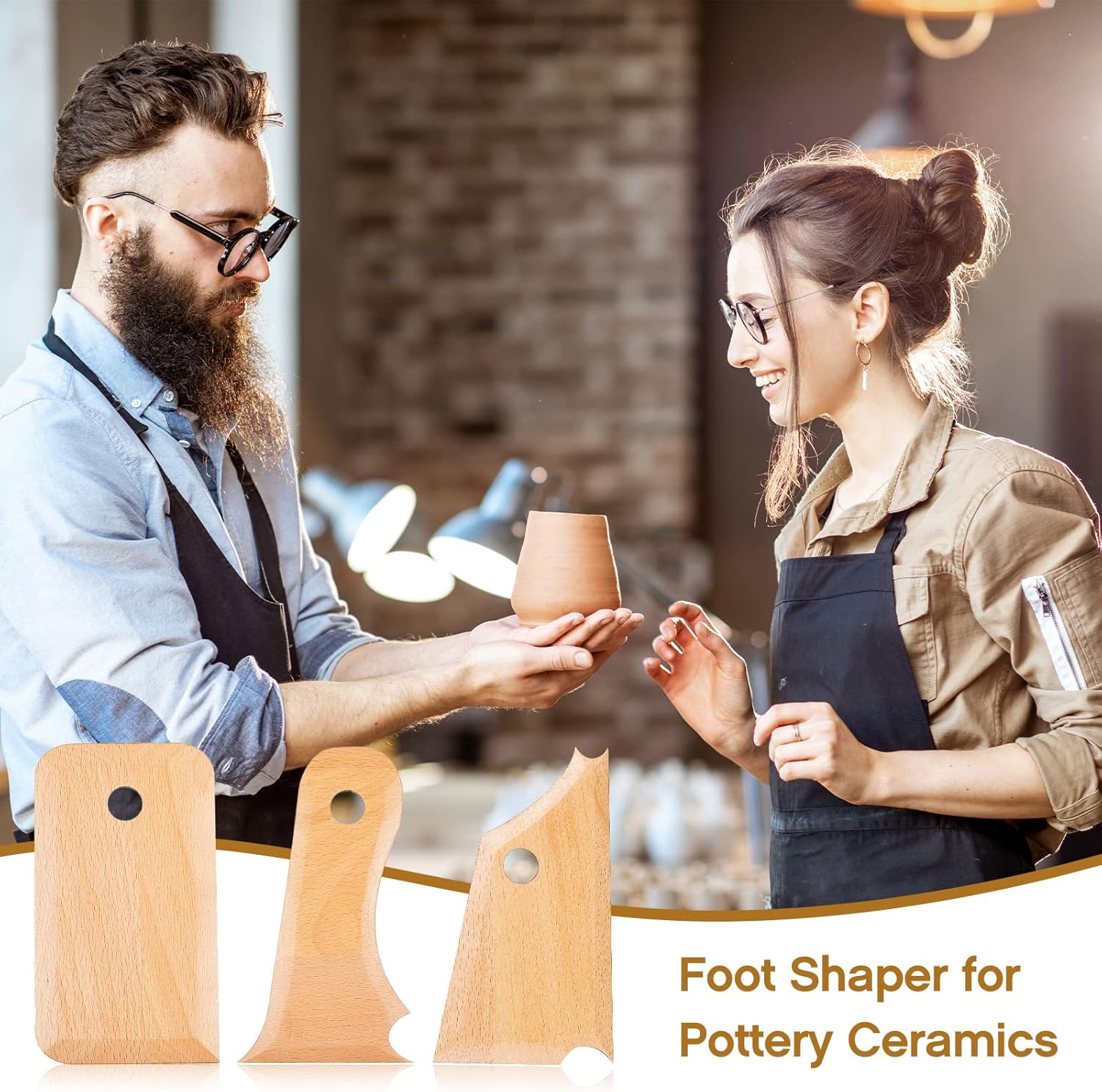 7 pcs Big Size Pottery Foot Shaper Tools Trimming Ceramics Profile Rib Bundle for Carving Clay Molds Ceramics, Beech Wood