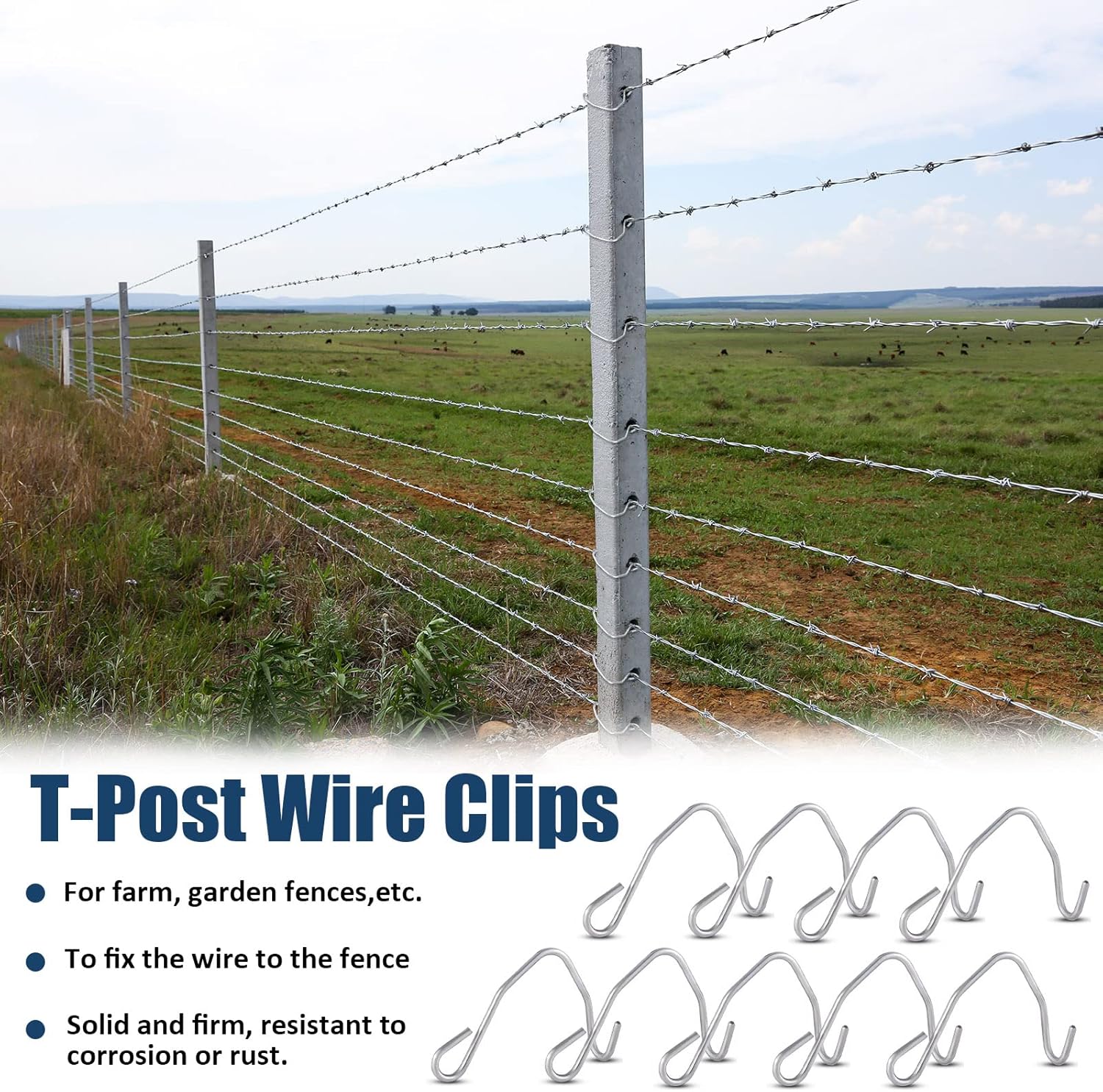 300 Pieces T Post Wire Clips Fence Fencing for Securing Galvanized Steel Barbed Garden Farm Highway Sport Fences