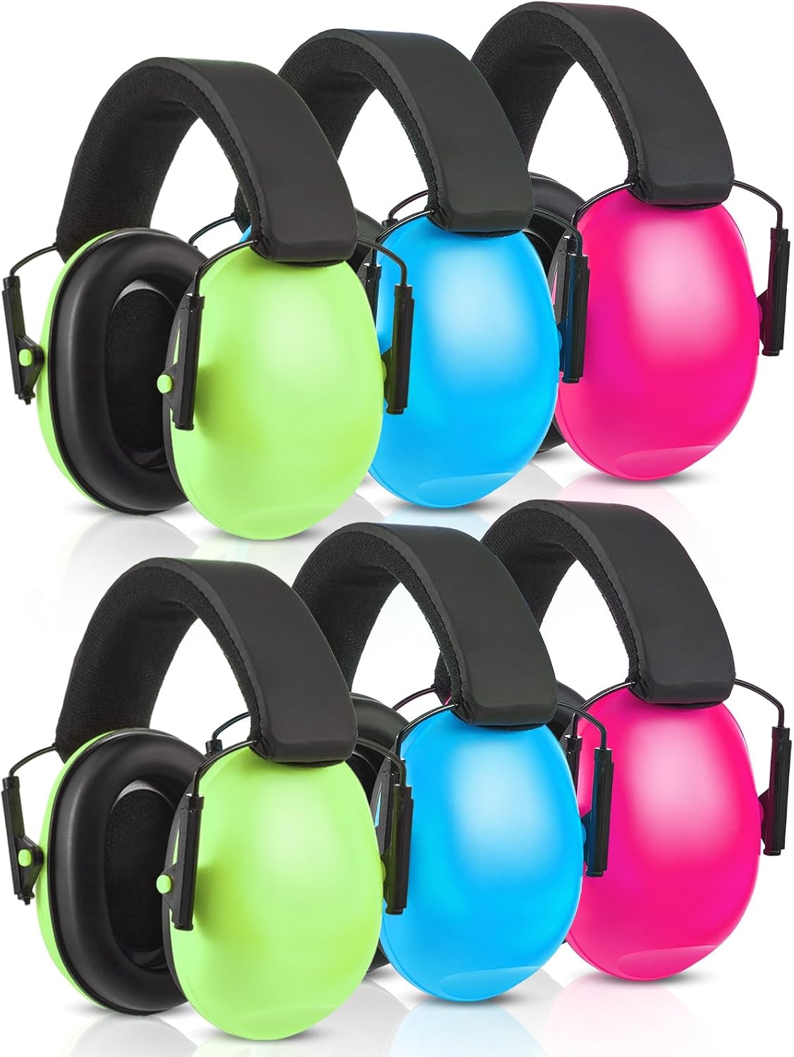 6 Pcs Noise Cancelling Headphones Kids Adult Ear Muffs Bulk, Protection 27db Reduction Hearing Earmuff Novel Style,Green Pink Blue Green Blue
