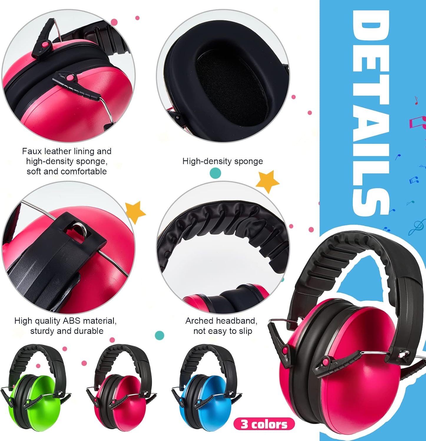 6 Pcs Noise Cancelling Headphones Kids Adult Ear Muffs Bulk, Protection 27db Reduction Hearing Earmuff Novel Style,Green Pink Blue Green Blue