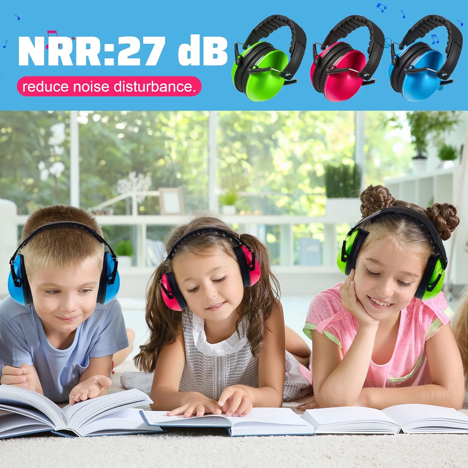 6 Pcs Noise Cancelling Headphones Kids Adult Ear Muffs Bulk, Protection 27db Reduction Hearing Earmuff Novel Style,Green Pink Blue Green Blue