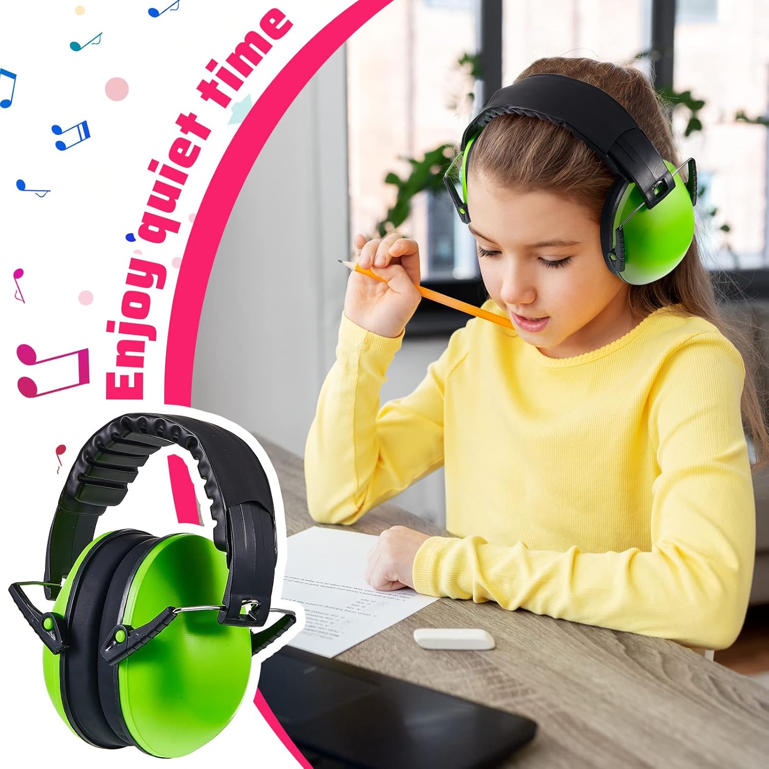 6 Pcs Noise Cancelling Headphones Kids Adult Ear Muffs Bulk, Protection 27db Reduction Hearing Earmuff Novel Style,Green Pink Blue Green Blue