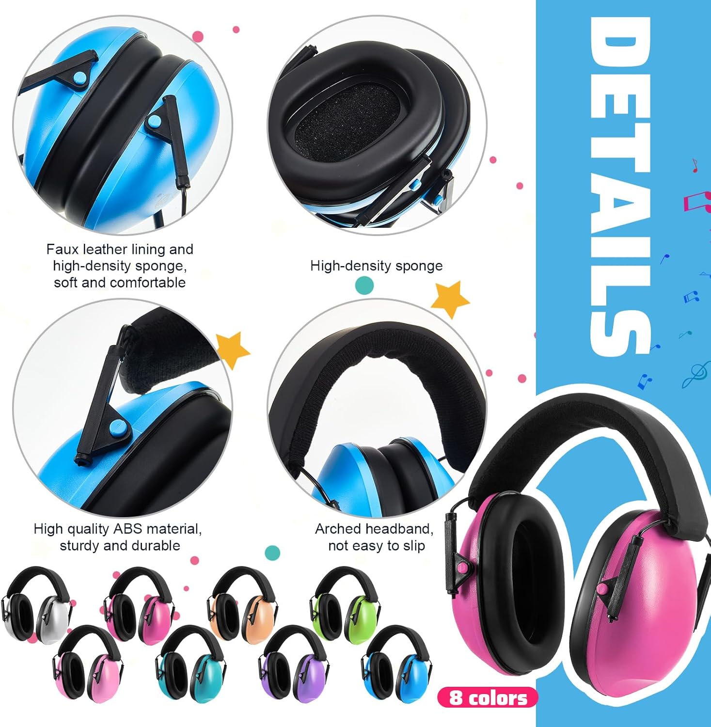 8 Pcs Kids Ear Protection Noise Cancelling Headphones Reduction Muffs 27dB Hearing 8 Colors Colors