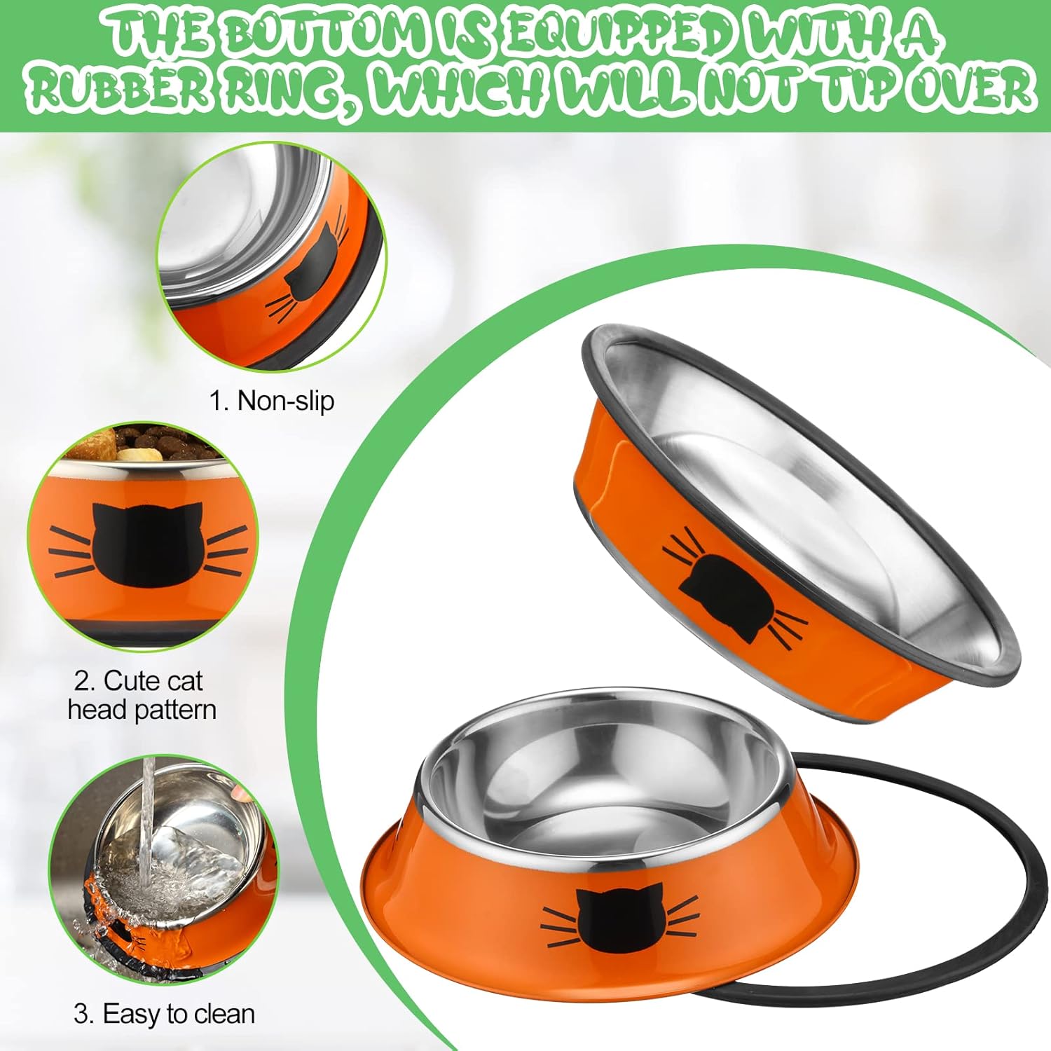 6 Pcs Cat Bowls for Food and Water Dishes Stainless Steel Pet 7 oz Anti Slip Metal Dish with Removable Rubber Base Thick Feeding Indoor Kitten Small Dog Classic Color Classic Color