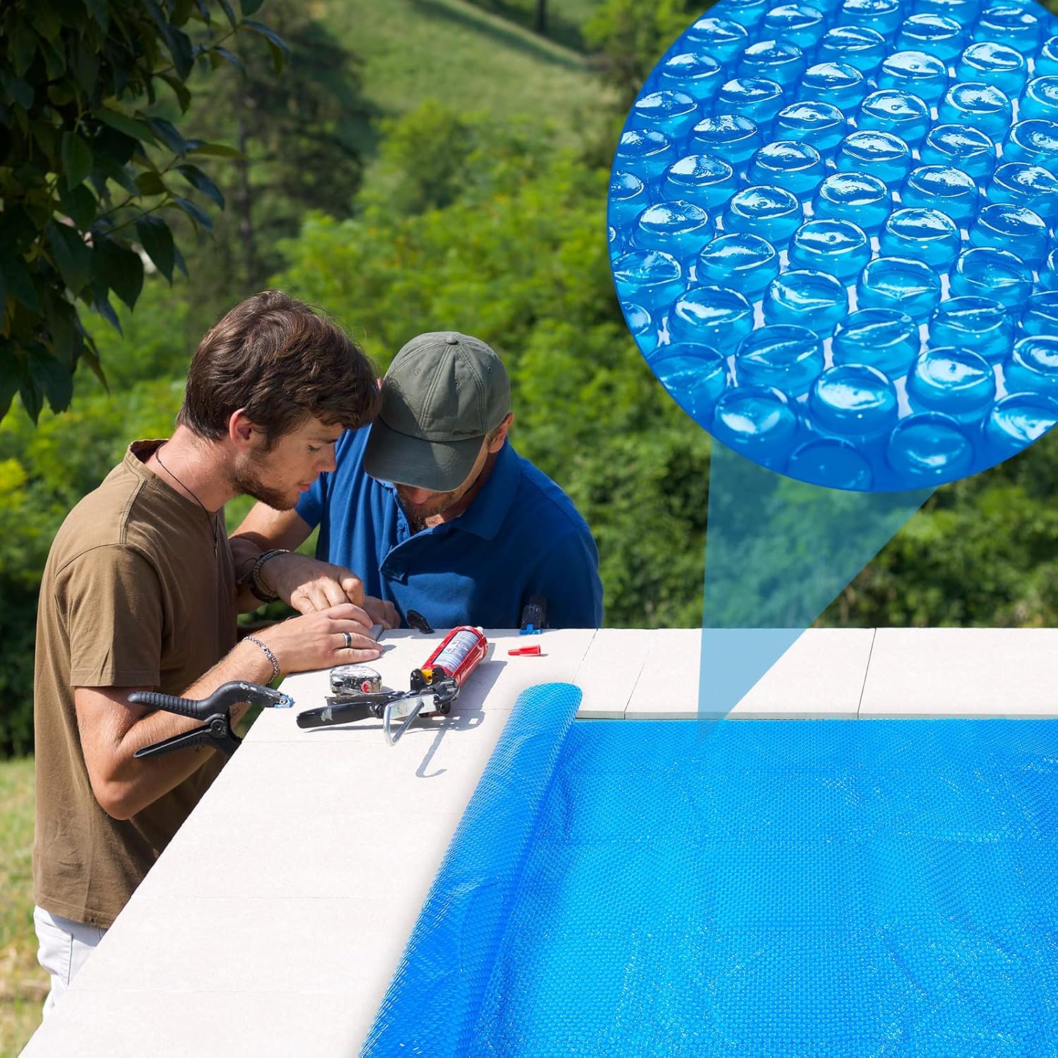 8 x ft Pool Hot Tub Solar Cover, 16 Mil Heavy Duty Trimmable Floating Thermal Blanket Spa Bubble Cover for Inground Pools Swimming Insulating Heating Feet