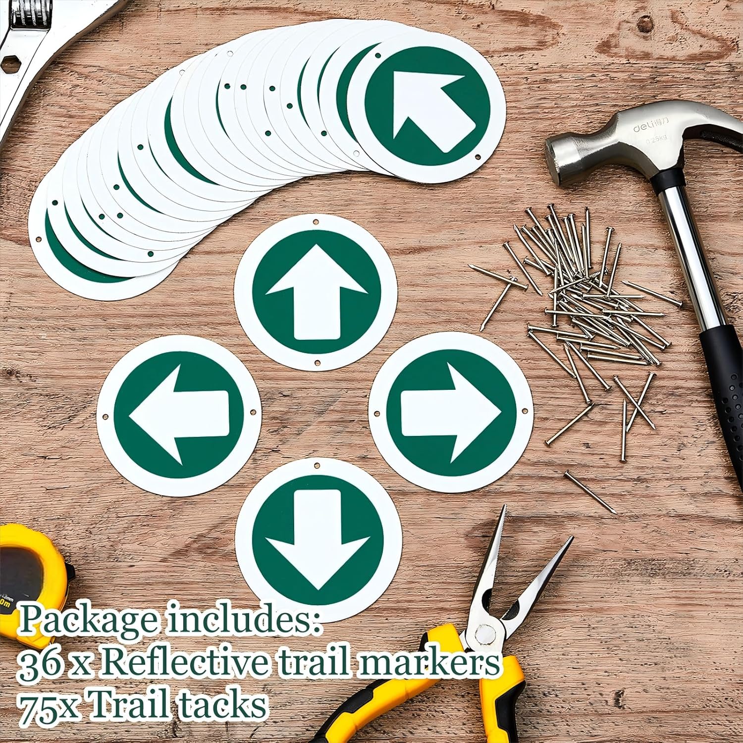36 Piece Trail Markers Bright Reflective Green Signs Marking Reflectors for Hiking Hunting Camping Backpacking Walking Driveway Office New Place, Easy to Mount