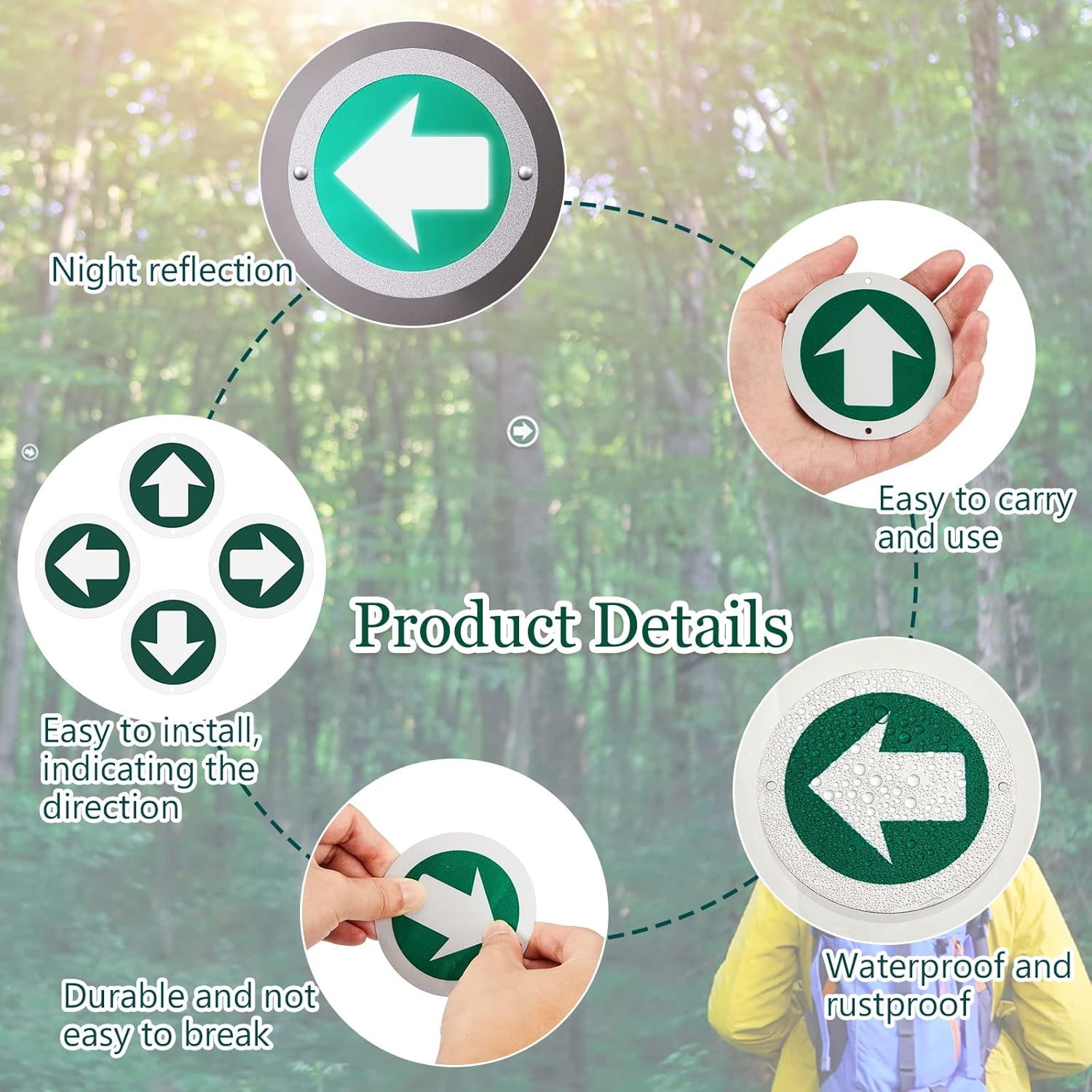 36 Piece Trail Markers Bright Reflective Green Signs Marking Reflectors for Hiking Hunting Camping Backpacking Walking Driveway Office New Place, Easy to Mount
