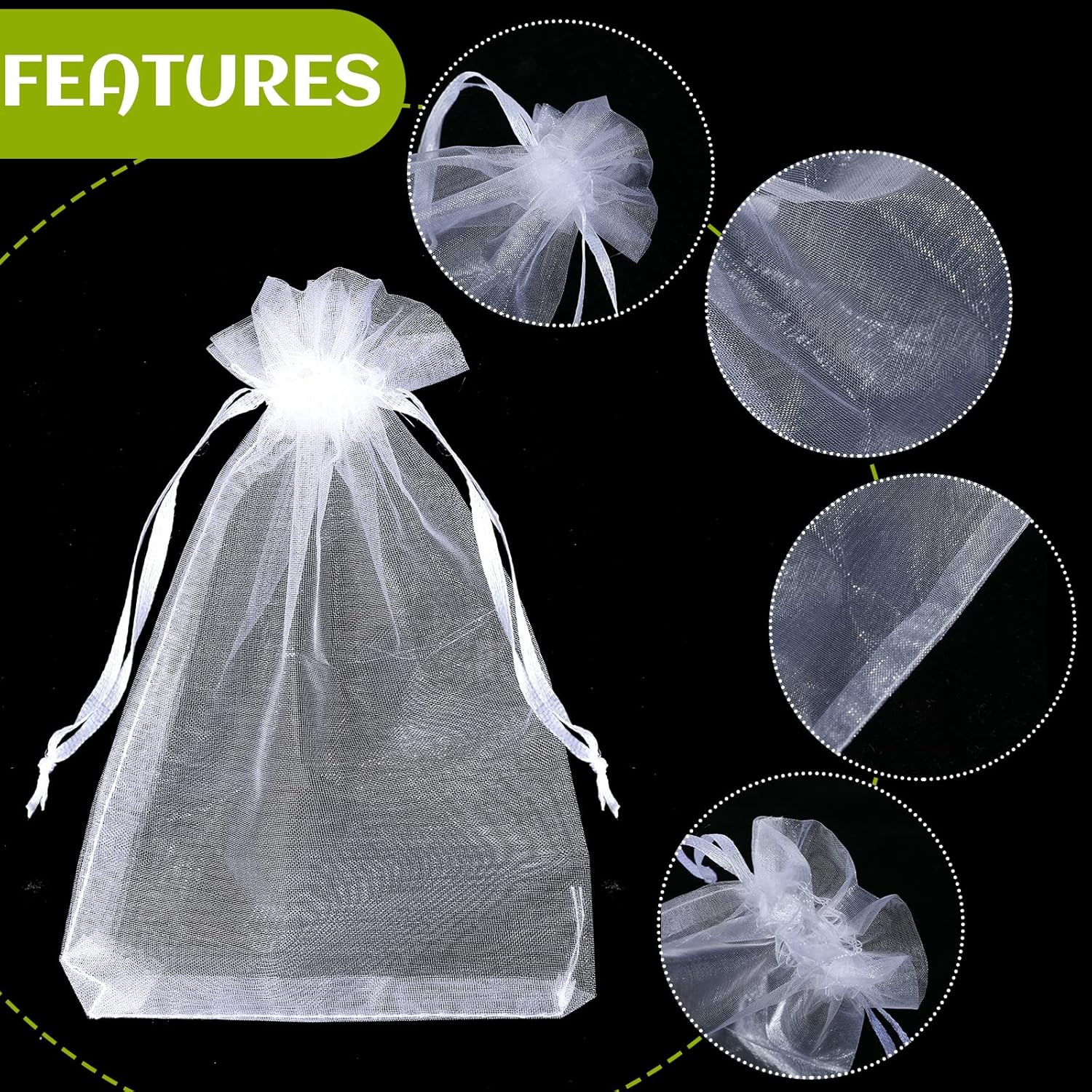 100 Pcs White Organza Bags Bulk Sheer Mesh Gift with Drawstring for Wedding Party Supplies Eid Mubarak Candy Fruit Jewelry 4 x 6 In, 7 9 8 12 In 4 In