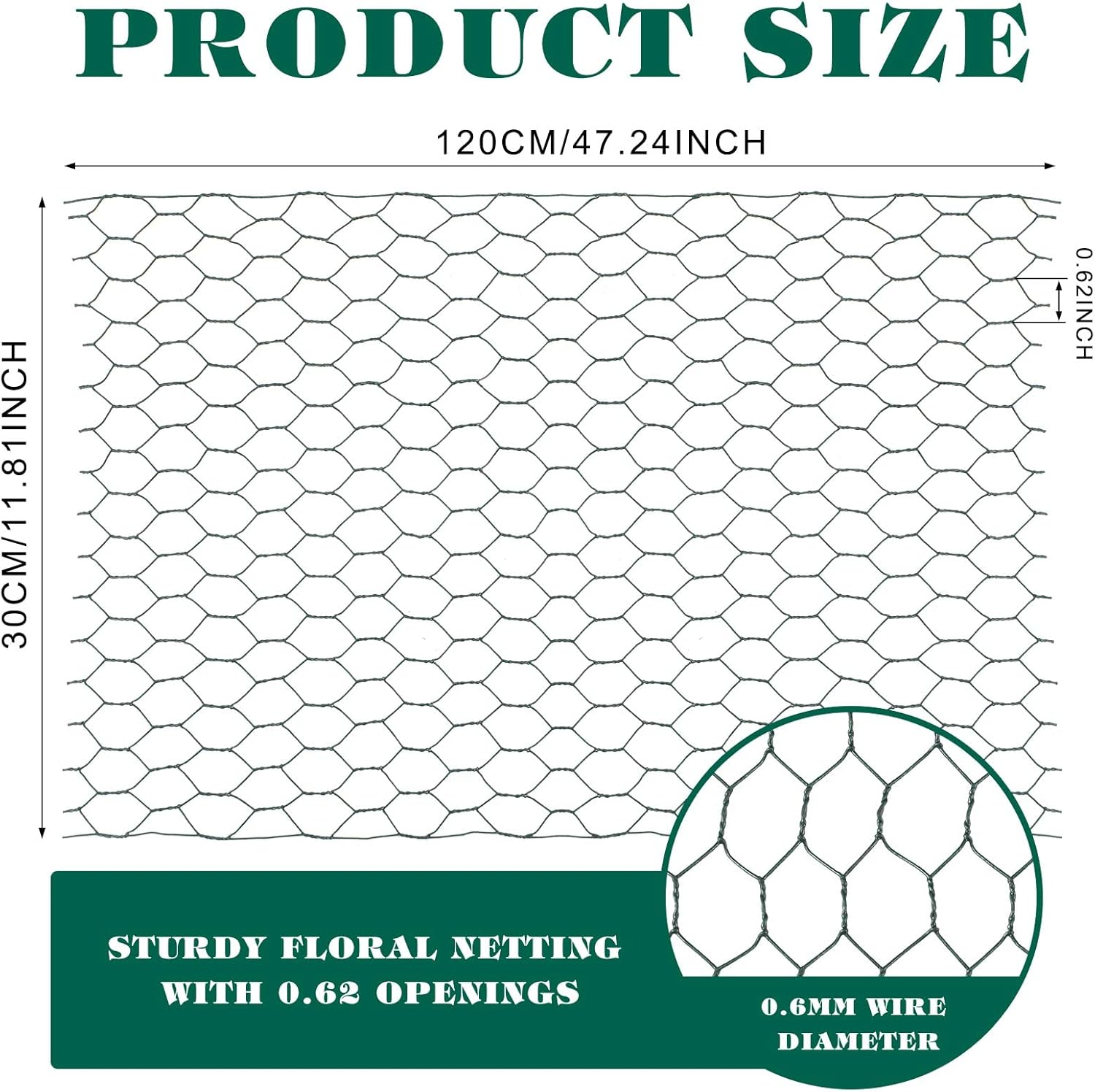 2 Pack Chicken Wire for Floral Arrangements 0.6 Inch Mesh Hexagonal Galvanized PVC Coated Netting Wires Fence Green Crafts Poultry Garden 12 x 48 Inch 12