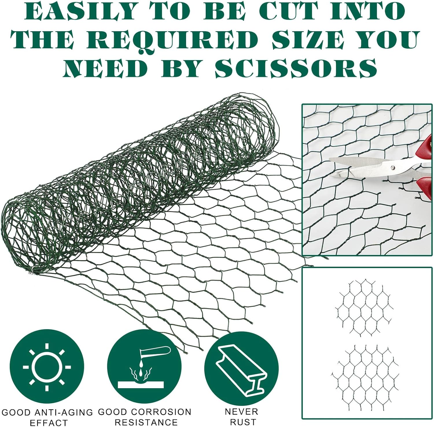 2 Pack Chicken Wire for Floral Arrangements 0.6 Inch Mesh Hexagonal Galvanized PVC Coated Netting Wires Fence Green Crafts Poultry Garden 12 x 48 Inch 12