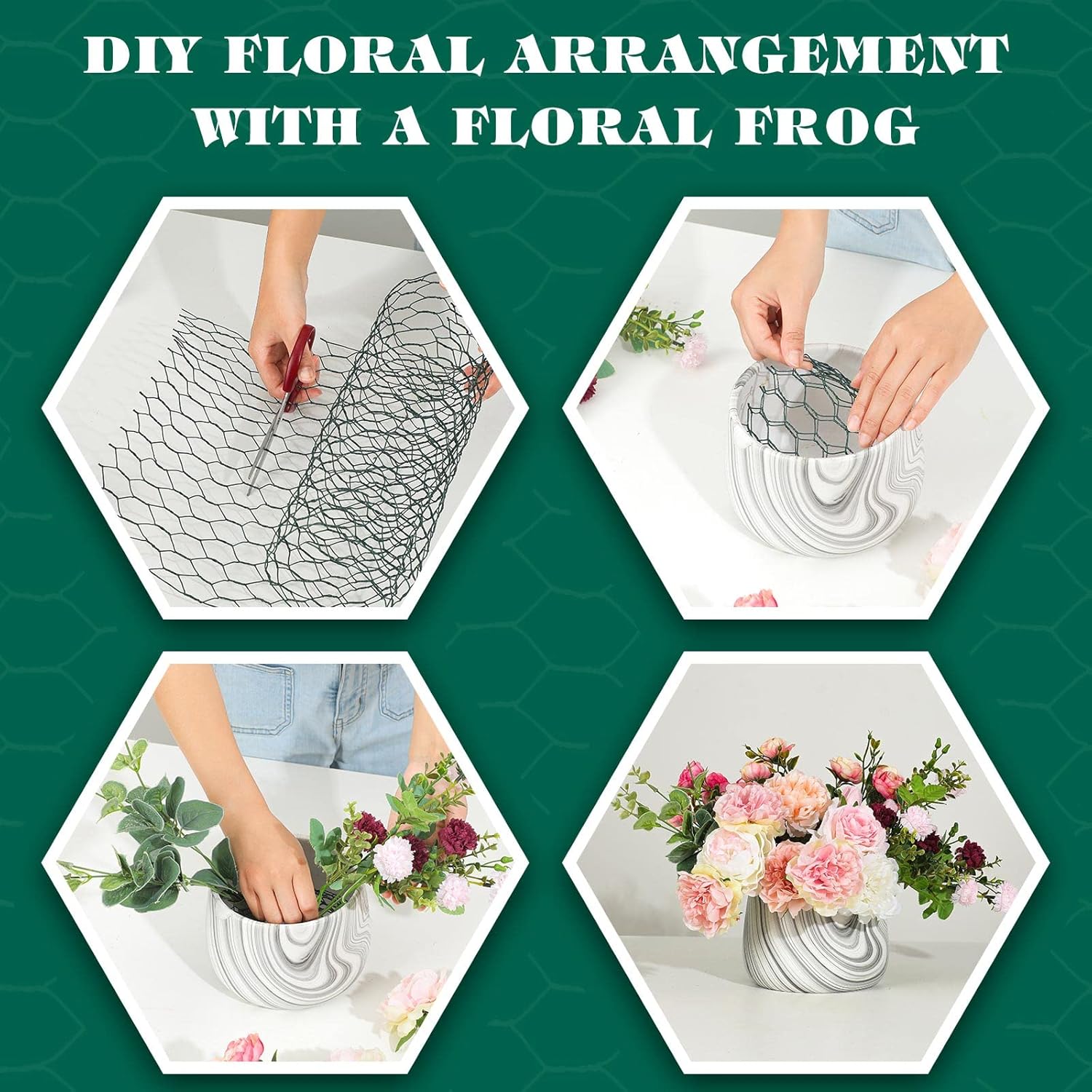 2 Pack Chicken Wire for Floral Arrangements 0.6 Inch Mesh Hexagonal Galvanized PVC Coated Netting Wires Fence Green Crafts Poultry Garden 12 x 48 Inch 12