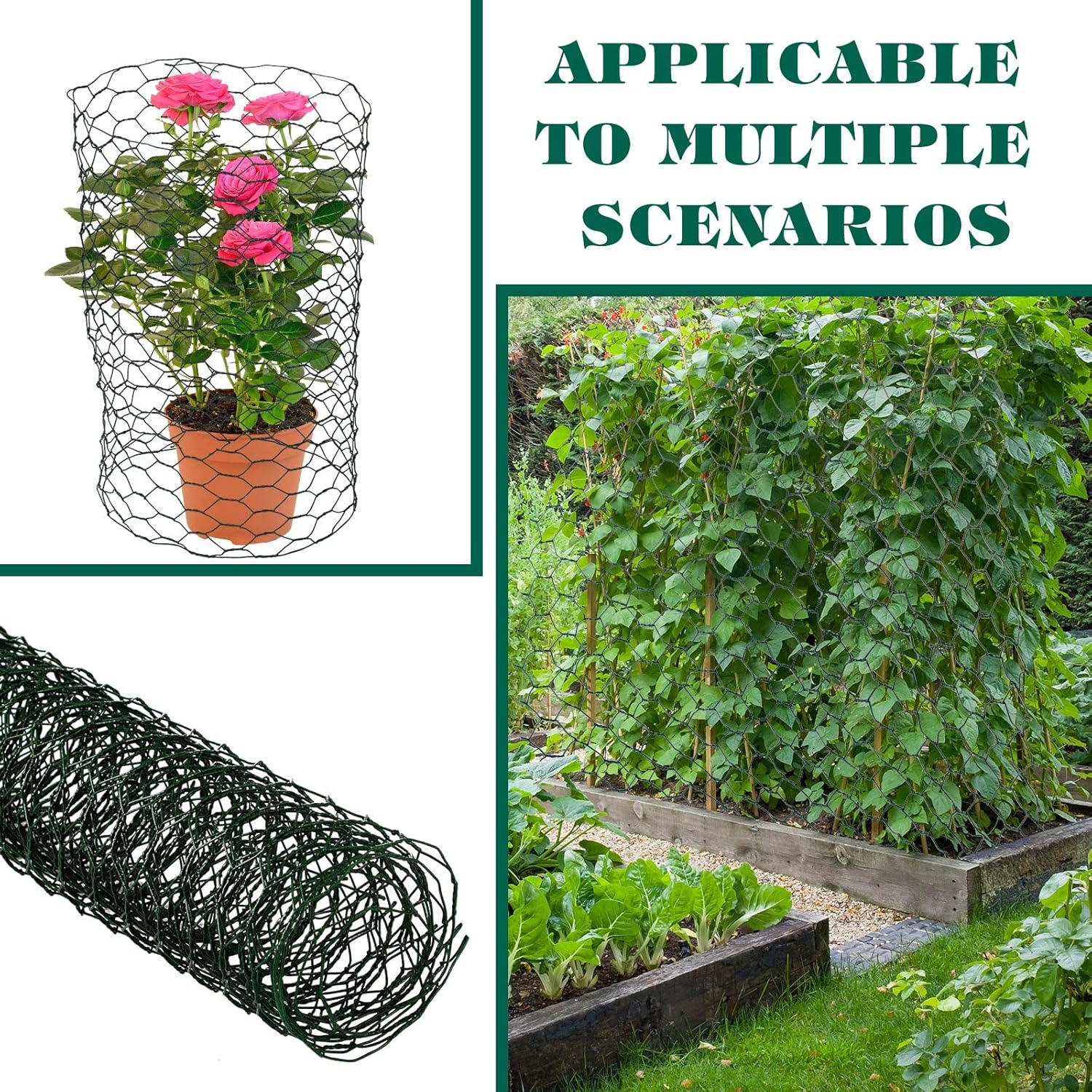 2 Pack Chicken Wire for Floral Arrangements 0.6 Inch Mesh Hexagonal Galvanized PVC Coated Netting Wires Fence Green Crafts Poultry Garden 12 x 48 Inch 12