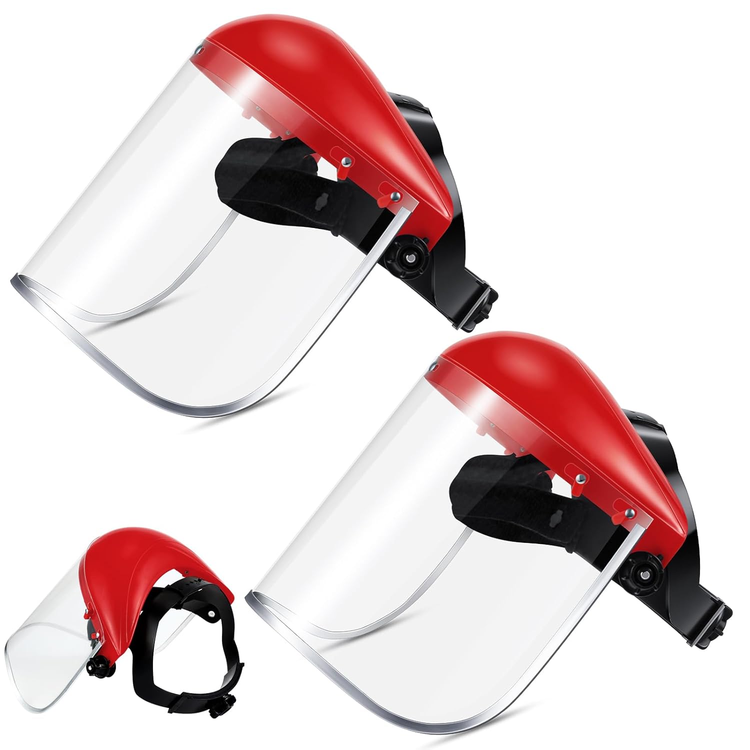 2 Pcs Safety Face Shield Mask Full Impact Clear with Crown for Grinding Cutting Weed Moving Construction Red,Clear Red,