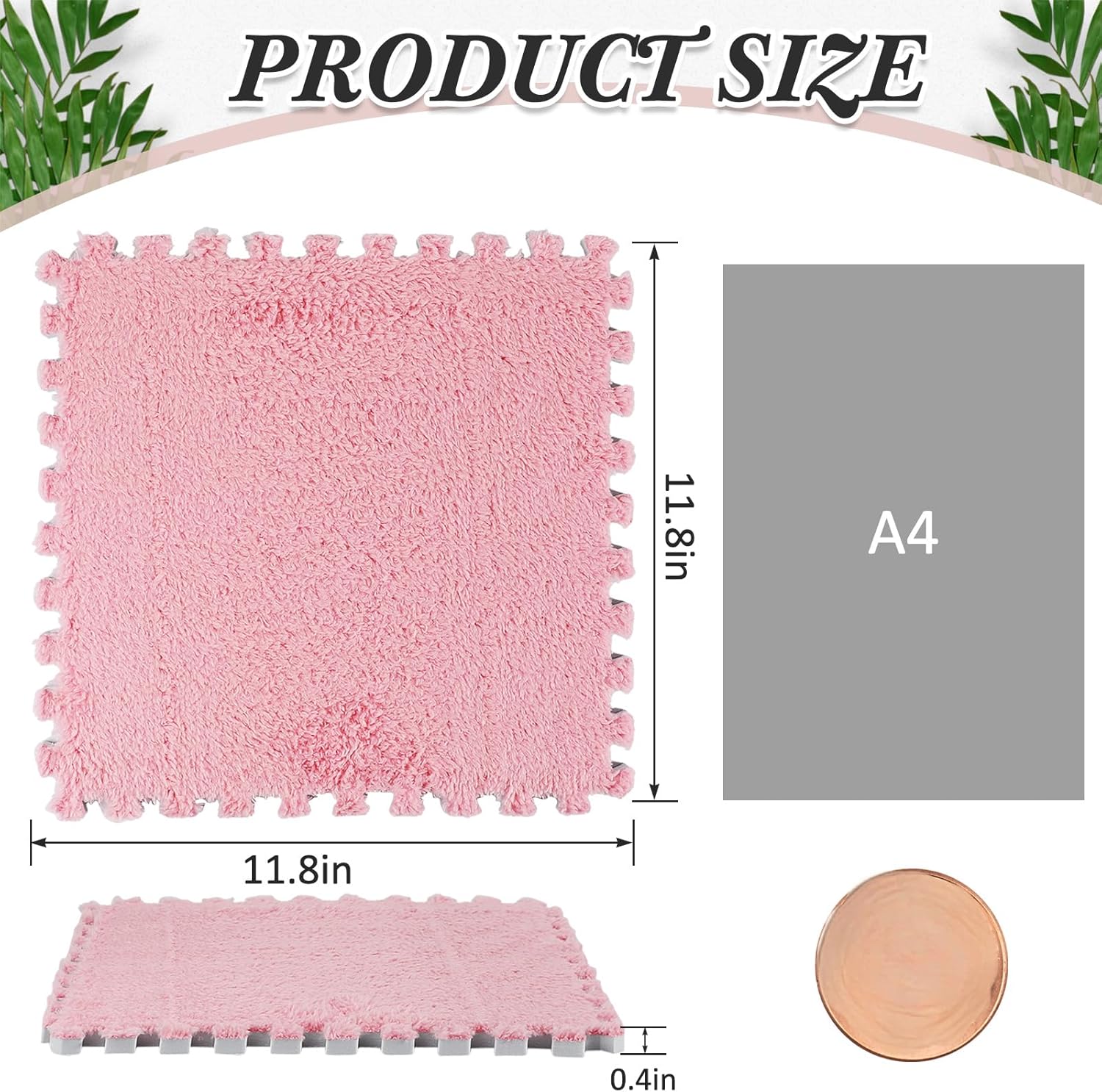 72 Pieces Plush Foam Floor Mat Square Interlocking Carpet Tiles with Border 12 x 0.4 in Fluffy Play Soft Climbing Area Rugs for Home Playroom White, Gray, Pink White, Pink