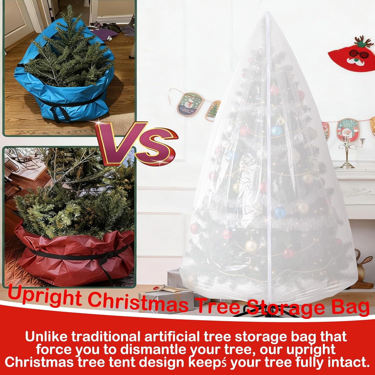 9.84 ft Upright Christmas Tree Storage Bag White Extra Large Jumbo Removal Disposal with Zipper Drawstring Waterproof Tear Proof Cover for Xmas Daily Home
