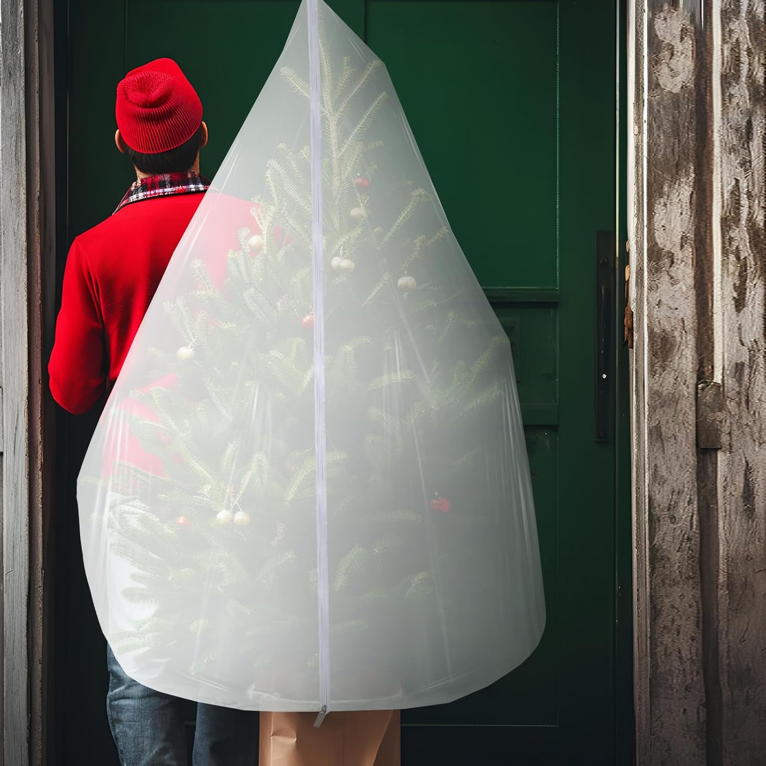9.84 ft Upright Christmas Tree Storage Bag White Extra Large Jumbo Removal Disposal with Zipper Drawstring Waterproof Tear Proof Cover for Xmas Daily Home