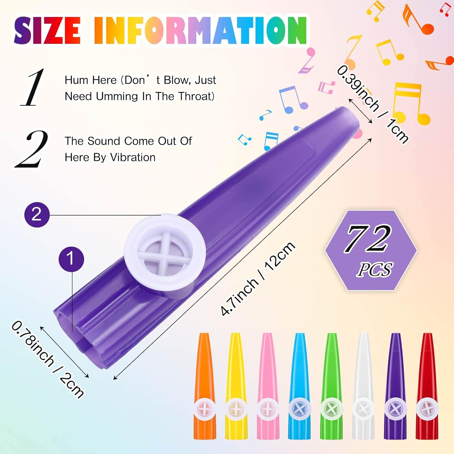 72 Pcs 8 Colors Plastic Kazoos Bulk Kazoo Musical Instruments for Party Favors Music Classroom and Events Gifts Bag Fillers Teacher Prizes Birthday Anniversary Christmas