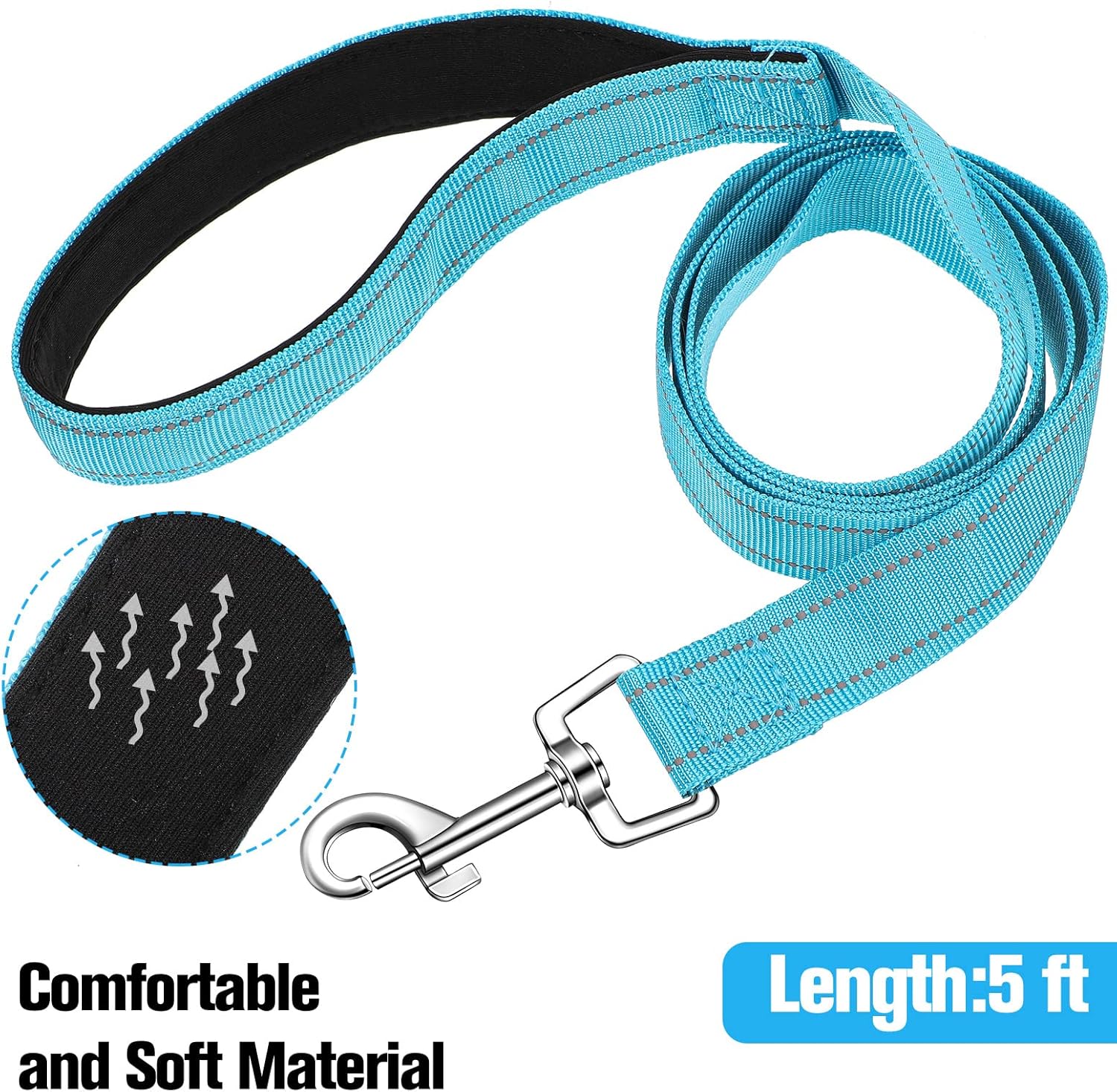 12 Pack Dog Leash Bulk, Double Sided Reflective, Nylon Leashes with Padded Handle for Small, Medium, and Large Dogs, 5 Feet Long, Puppy Walking Training