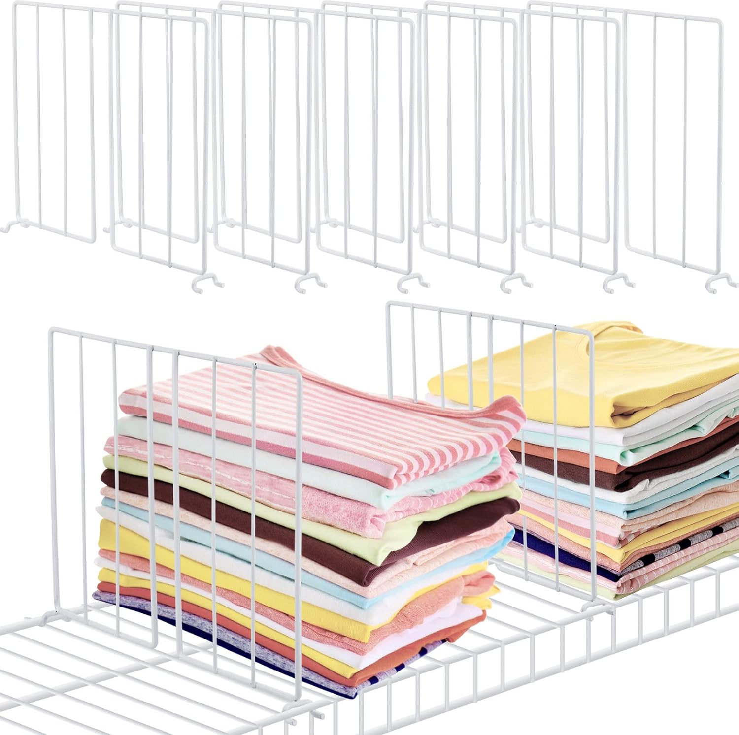 12 Pcs Wire Shelf Divider for Shelves Closet Organization Clothes Wardrobe Separators Organizer Dividers Storage Rack Separator Cabinets Kitchen Office, White