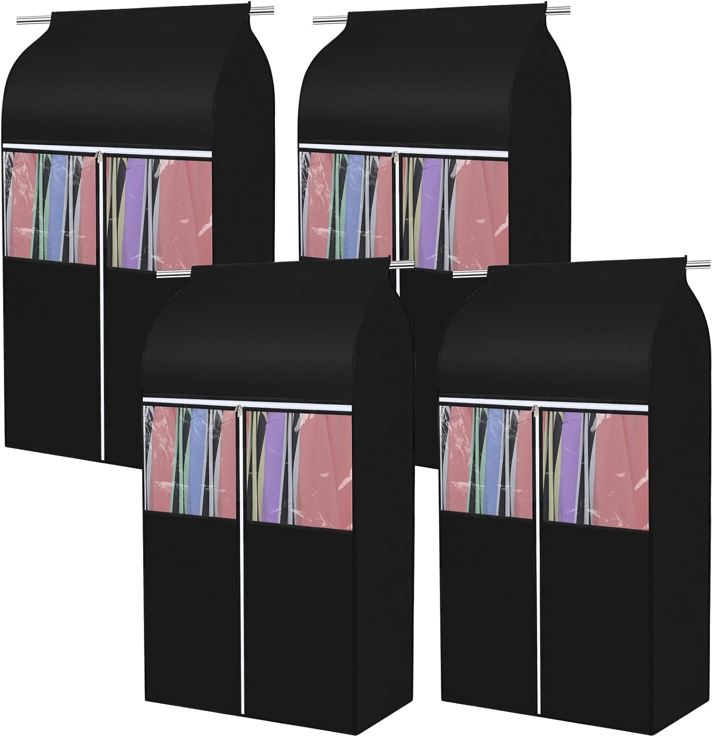 4 Pcs 43'' Garment Bags for Hanging with Zippers Clothes Storage Rack Cover Sealed Dust Wardrobe Clothing Organizer Suit Coat