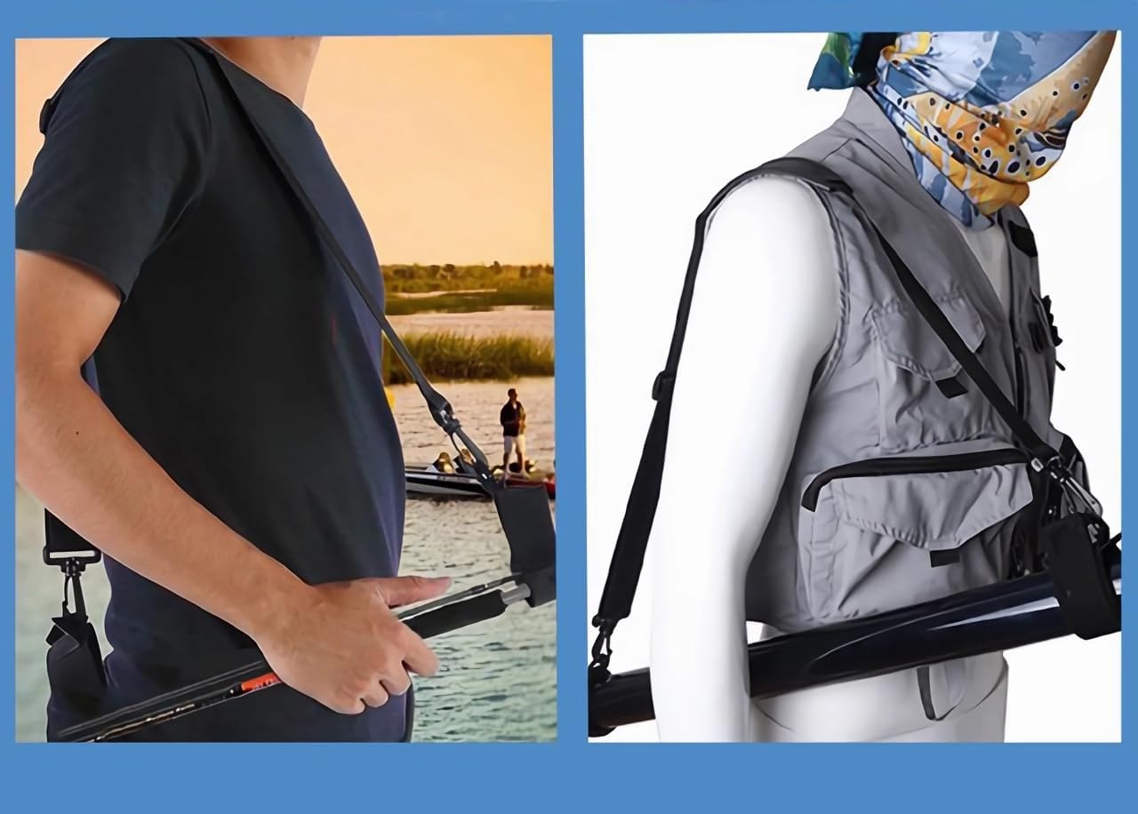 Fishing Rod Carry Strap，Sling Band Adjustable Shoulder Belt Tackle Holder，Nylon 2