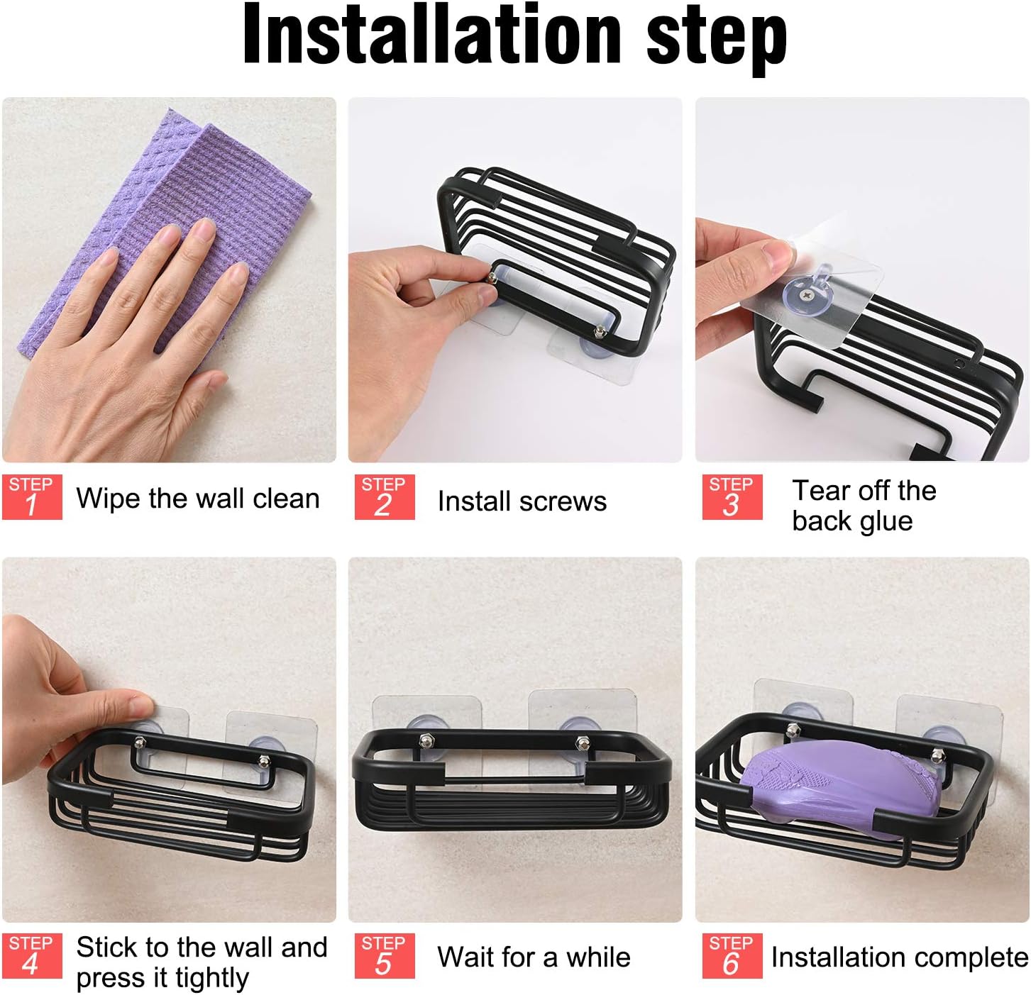 Soap Dish,Premium Dish for Shower, Space Aluminum Wall Mounted Bar Holder Bathroom Shower Kitchen Wall, Drilling Installation or Directly Paste Black 5׳.5ױinch