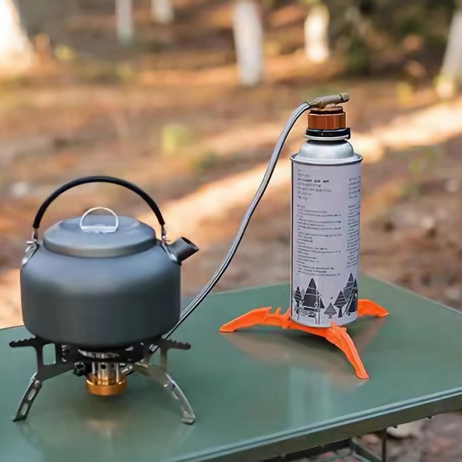 2Pcs Camping Stove Fuel Can Stabilizer, Mini Foldable Outdoor Hiking Cooking Gas Tank Bracket,Foldable Cartridge Canister Tripod Oranger