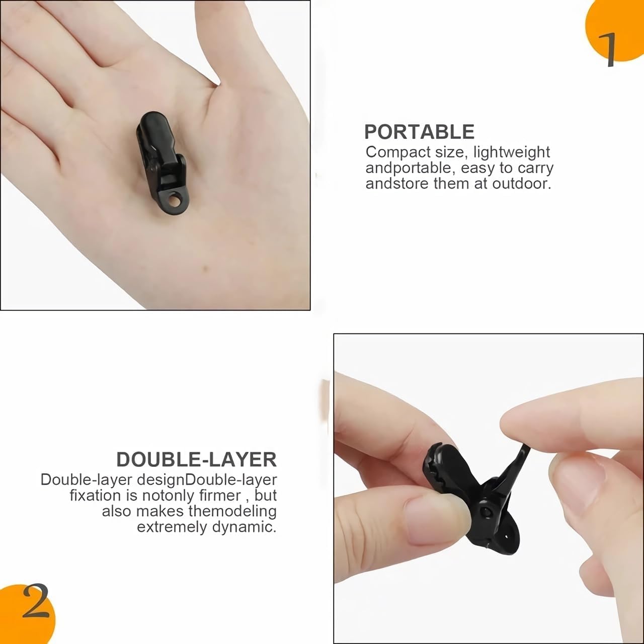 25Pcs Mini Small Camping Tent Tarp Clips, Plastic Crocodile Clip, Windproof Snaps, Awning Clamp for Tarp, Harks - Black