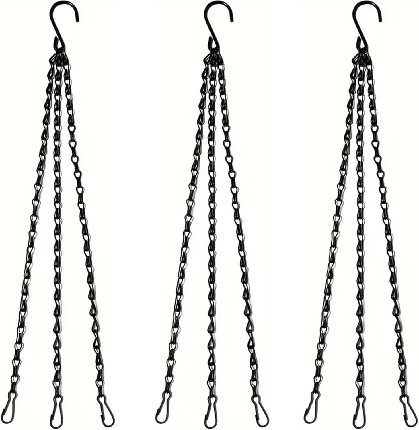 Hanging Basket Chain, 3 Sets Plant Hanger Metal Chains with Clips for Flower Pots, Planters, Bird Cage, Lanterns Black Clips