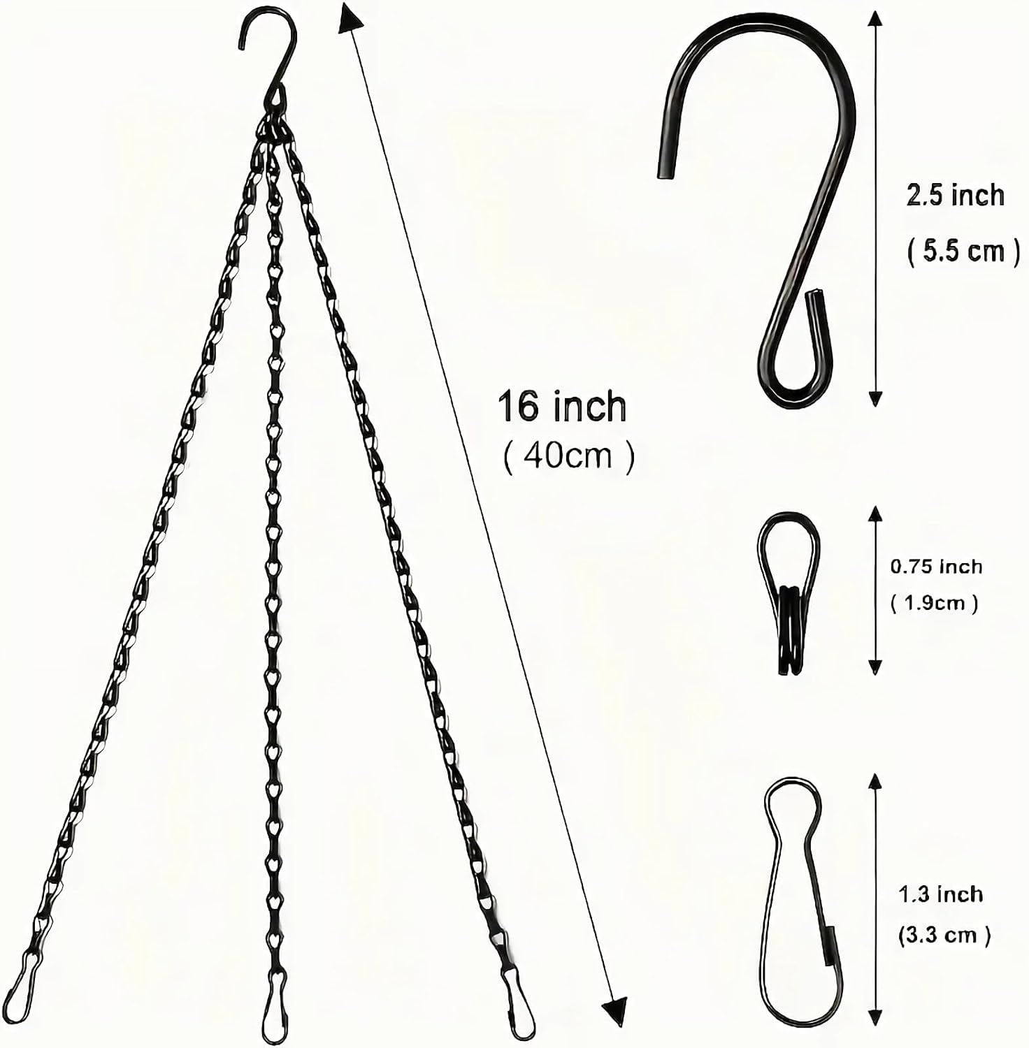 Hanging Basket Chain, 3 Sets Plant Hanger Metal Chains with Clips for Flower Pots, Planters, Bird Cage, Lanterns Black Clips