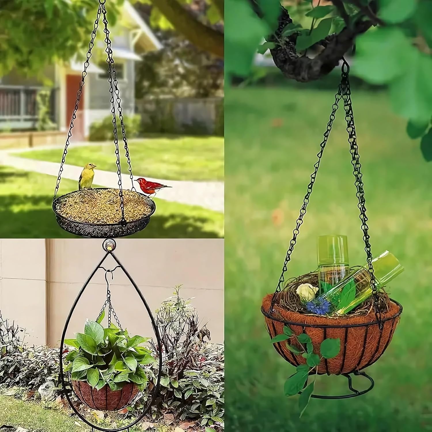 Hanging Basket Chain, 3 Sets Plant Hanger Metal Chains with Clips for Flower Pots, Planters, Bird Cage, Lanterns Black Clips
