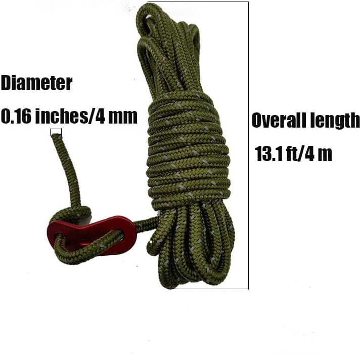 4Pack Duty Camping Rope - 4mm Outdoor Reflective Guy Lines with Tensioner Adjuster Strong Nylon Cord for Tent Tarp, Canopy Shelter, Camping, Hiking, Backpacking Black