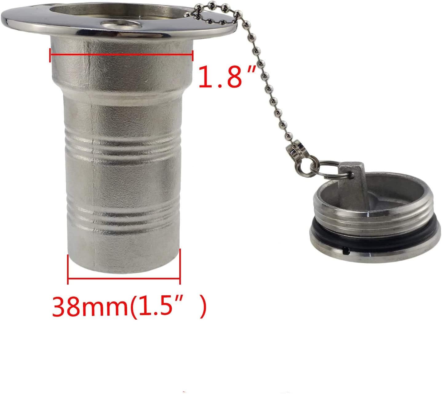 1-1/2" 38mm Boat Gas/Fuel/Diesel/Water/Waste Deck Fill/Filler with Keyless Cap 1-1/2" Marine Mirror- Polished 316 Stainless Steel Hardware for Yacht Caravan WATER
