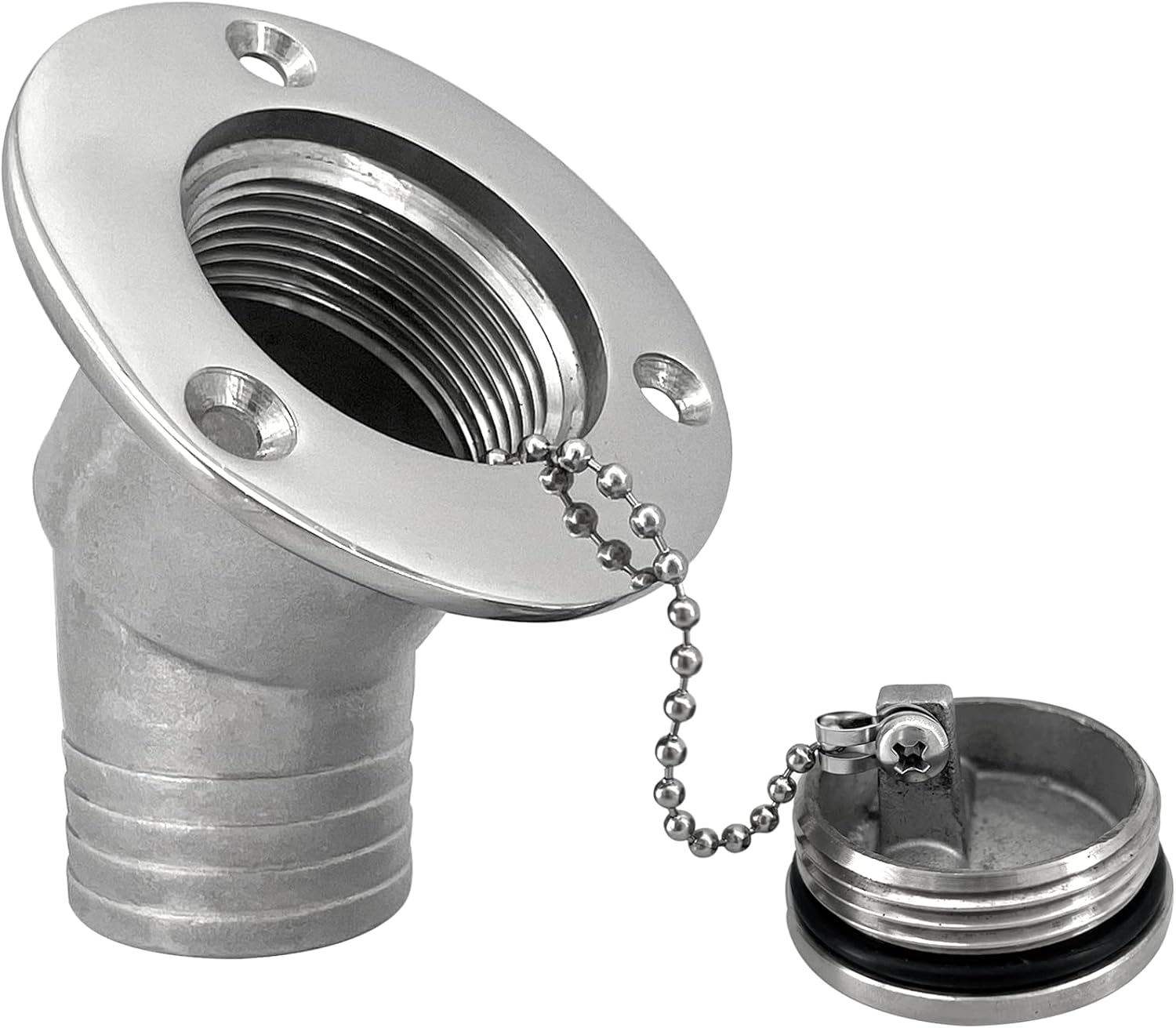 1-1/2" 38mm Boat Gas Deck Fill/Filler with Keyless Cap Screws, Marine Mirror Polished 316 Stainless Steel Hardware Angled Neck for Yacht Caravan