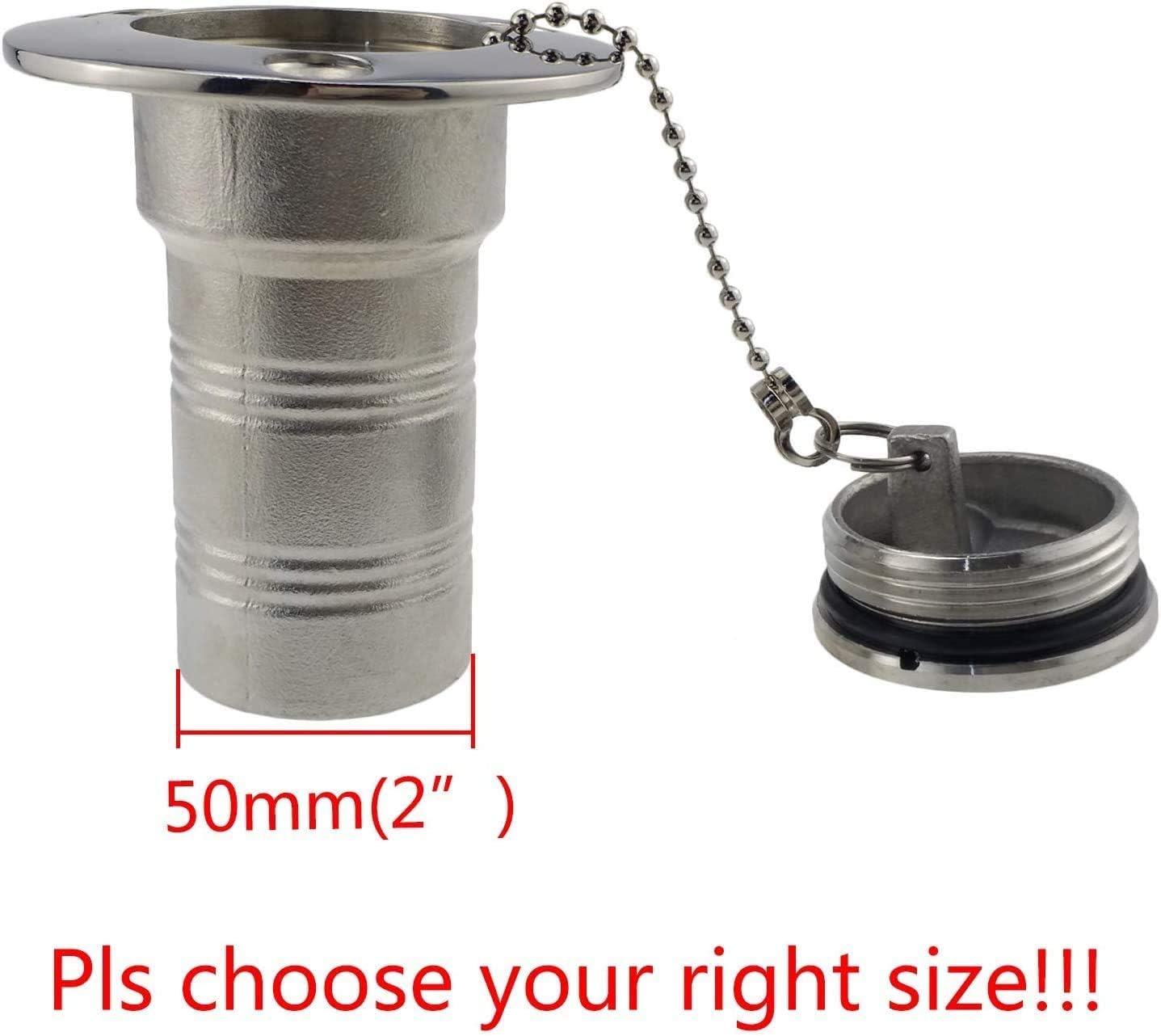 2" 50mm Boat Gas/Fuel/Water/Waste/Diesel Deck Fill/Filler with Keyless Cap 2" Marine Mirror- Polished 316 Stainless Steel Hardware for Yacht Caravan Fuel