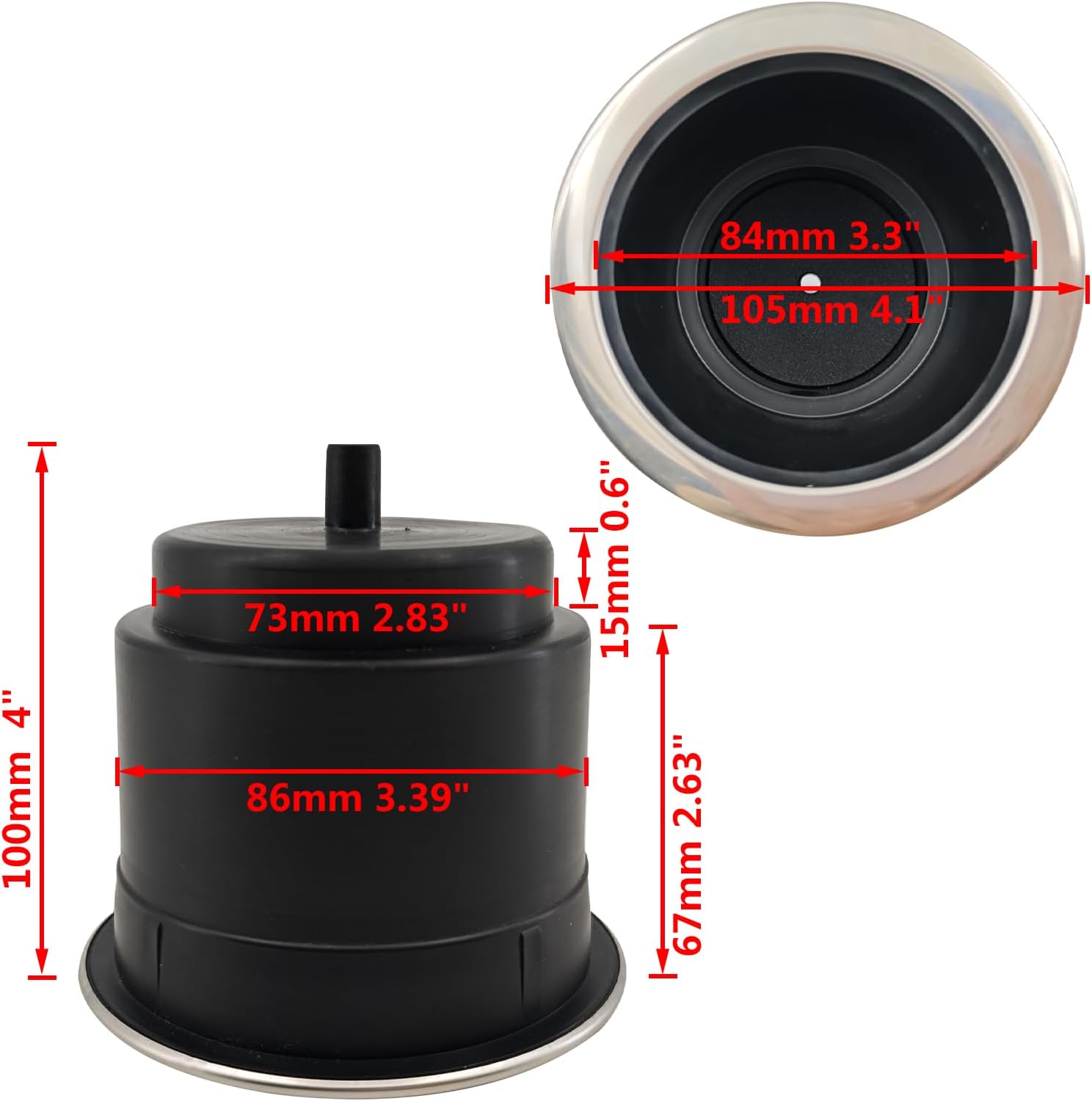 4Pcs Cup Holder Insert Plastic Universal Drop in with Drain, for RV Boat Car, Pontoon Table Sofa,Stainless Steel Edging