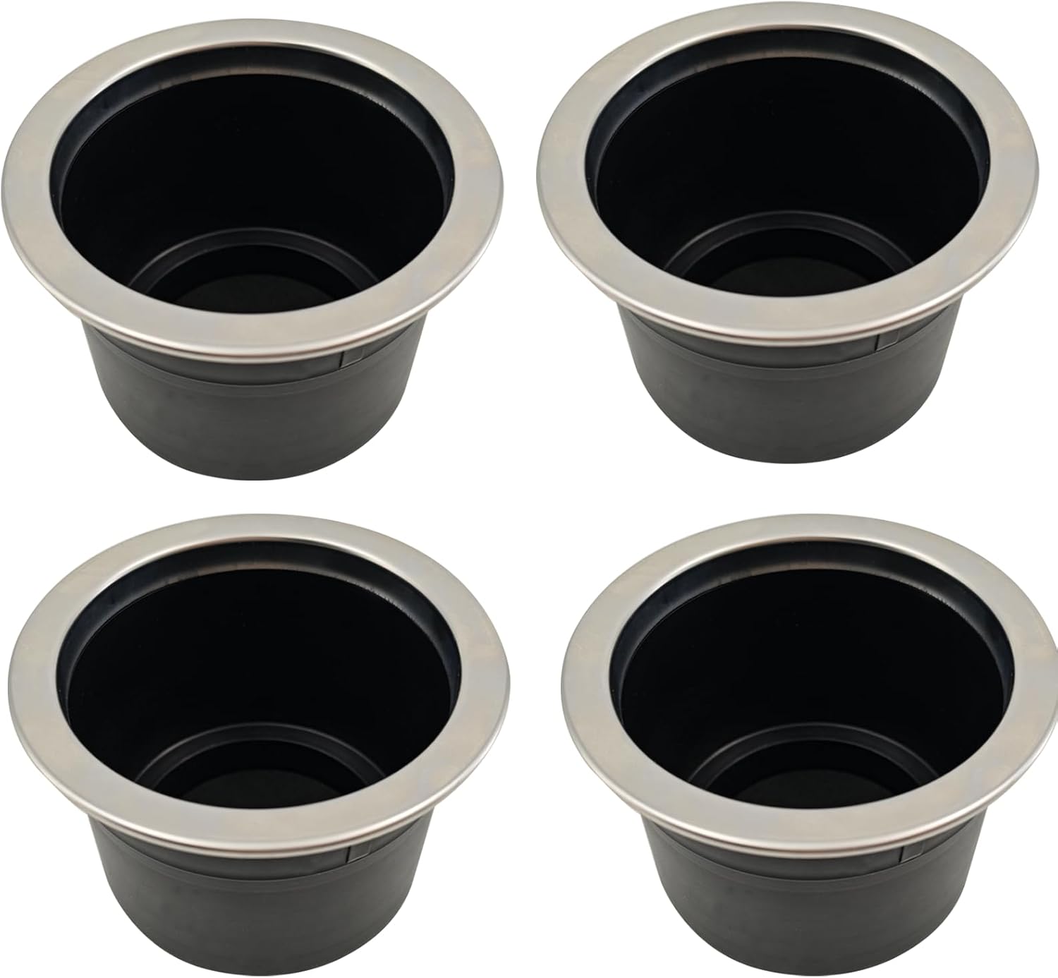4Pcs Cup Holder Insert Plastic Universal Drop in with Drain, for RV Boat Car, Pontoon Table Sofa,Stainless Steel Edging