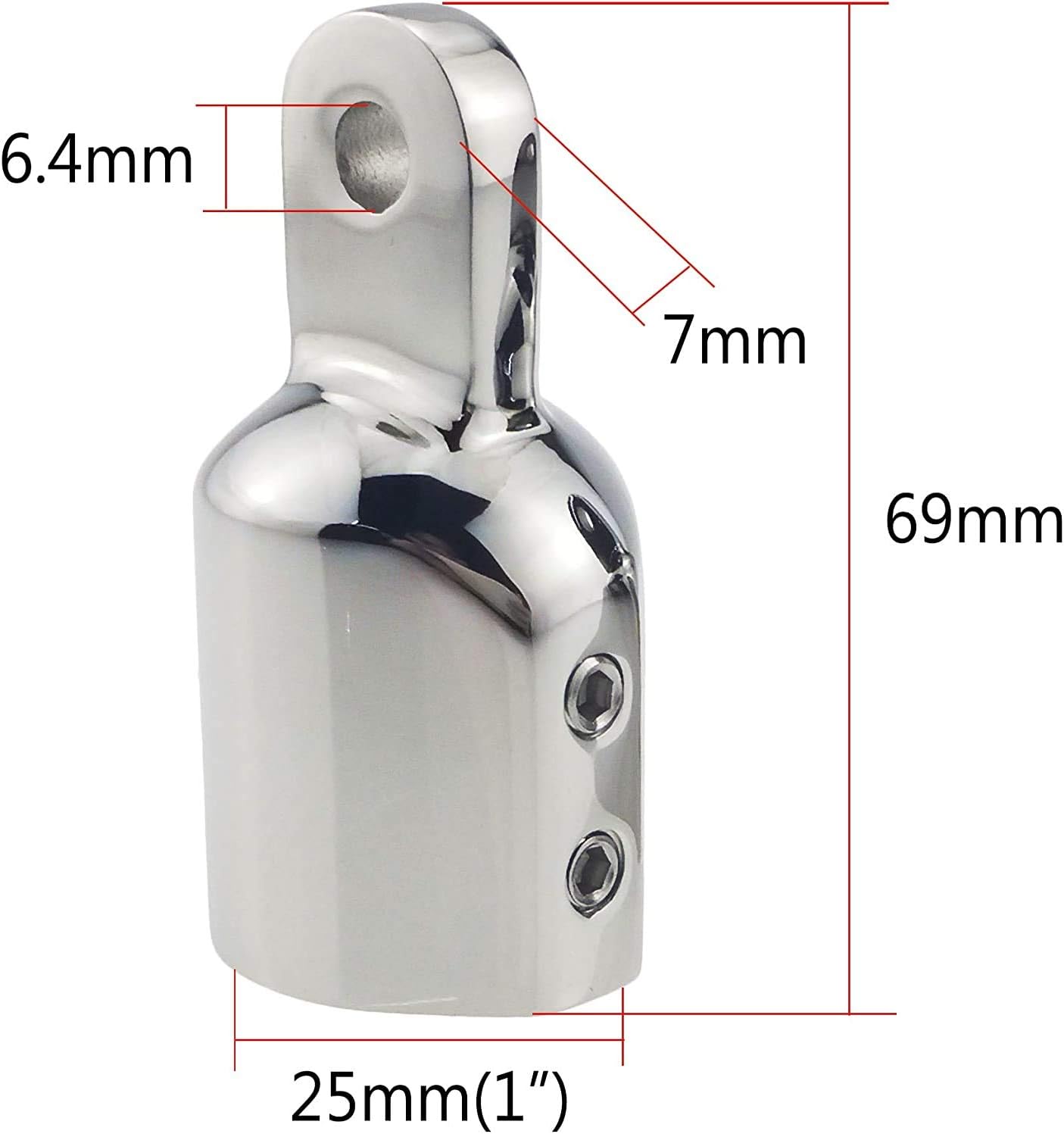 316 Stainless Steel Heavy Duty Fitting Bimini Top Cap Fits 1" 25.4mm OD Round Tube External Eye End with Two Screws for Boat Covers Marine Hardware 2pcs