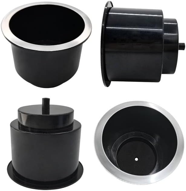 4Pcs Cup Holder Insert Plastic Universal Drop in Chrome with Drain, for RV Boat Car, Pontoon Table Sofa