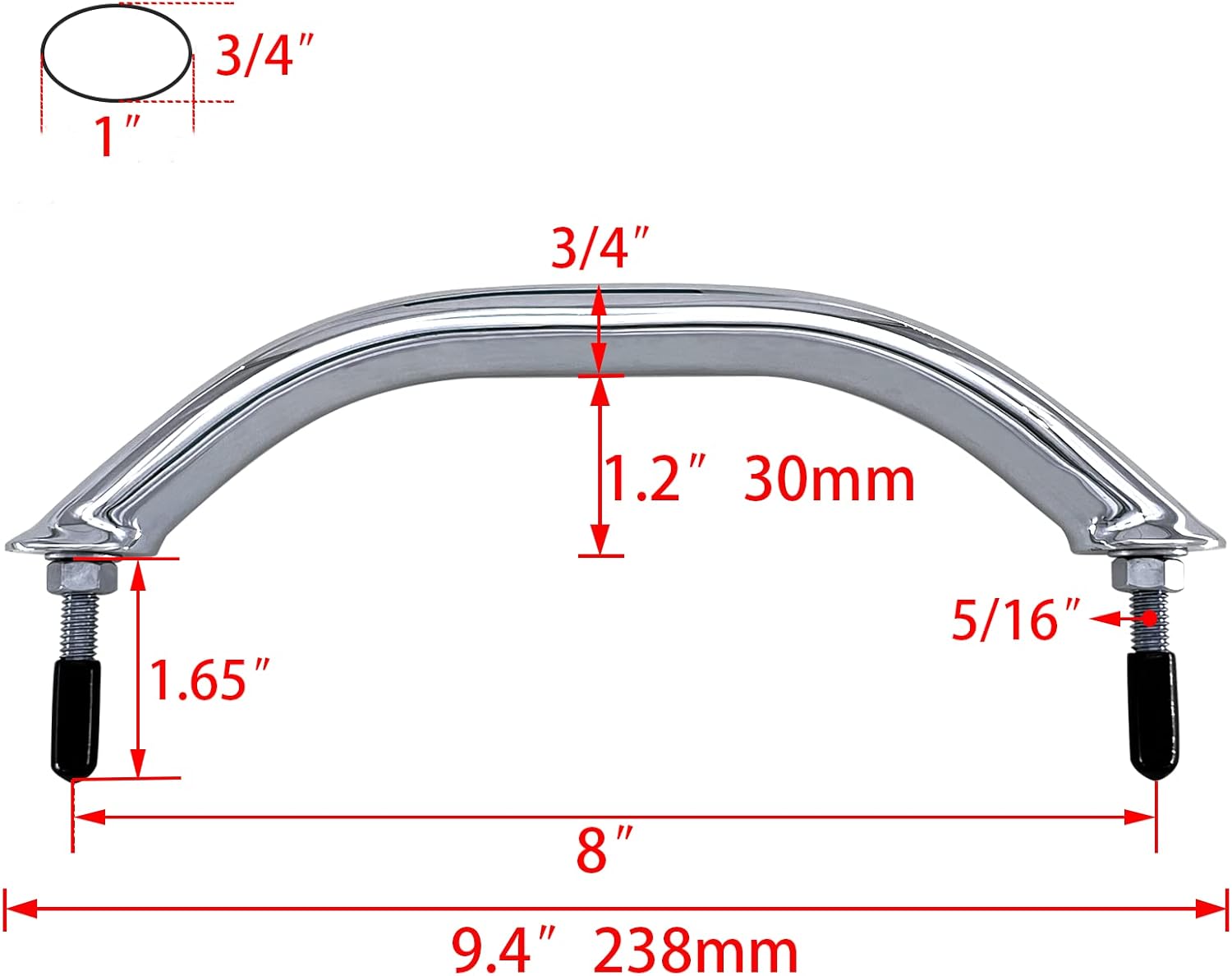 8'' Boat Polished Grab Handle Round Tube Bar Handrail 316 Stainless Steel for Marine Yacht RV