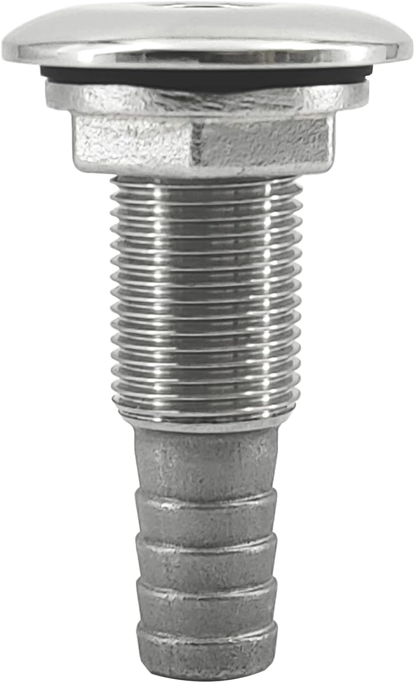 1/2" Stainless Steel Thru-Hull ，Barbed Standard Length Straight Fitting Boat Barbed Hose Thru Drain Connector
