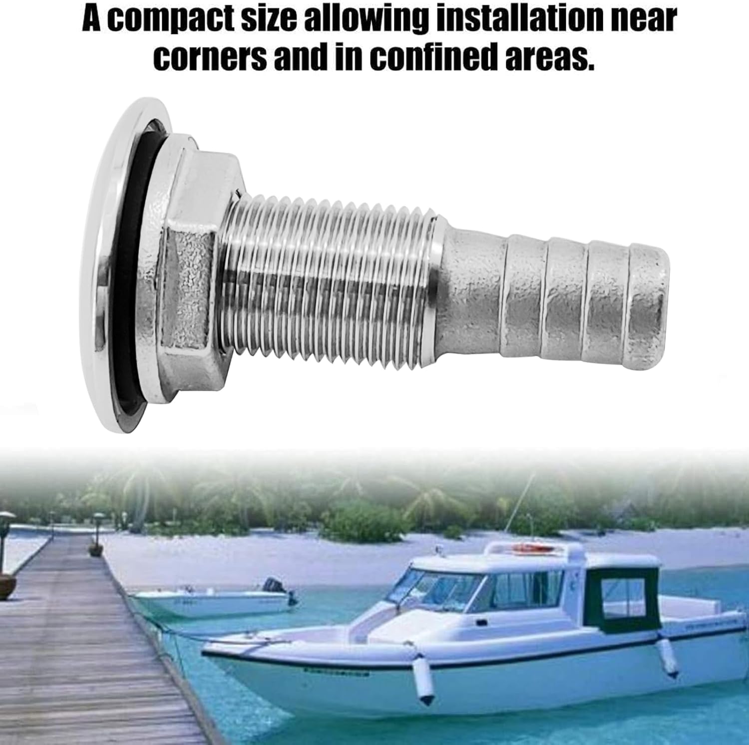 1/2" Stainless Steel Thru-Hull ，Barbed Standard Length Straight Fitting Boat Barbed Hose Thru Drain Connector