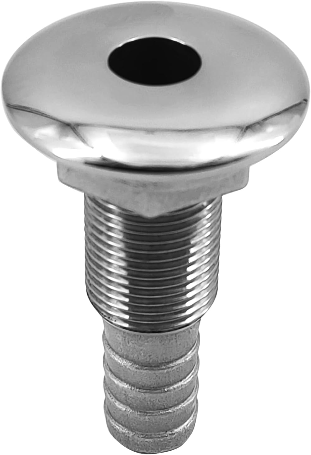 1/2" Stainless Steel Thru-Hull ，Barbed Standard Length Straight Fitting Boat Barbed Hose Thru Drain Connector