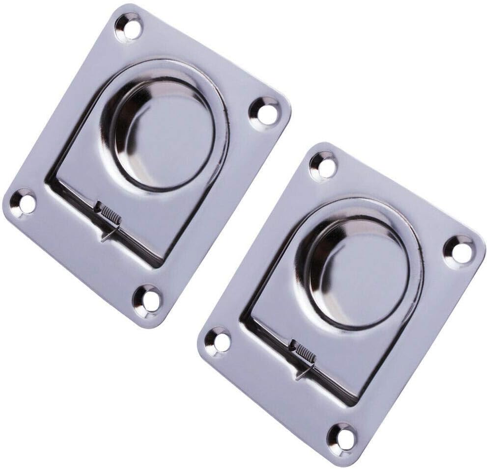 Stainless Steel Rectangular Recessed Hatch Pull Flush Mount Ring Latch Lift Handle Marine Boat 2 PCs 65x56mm