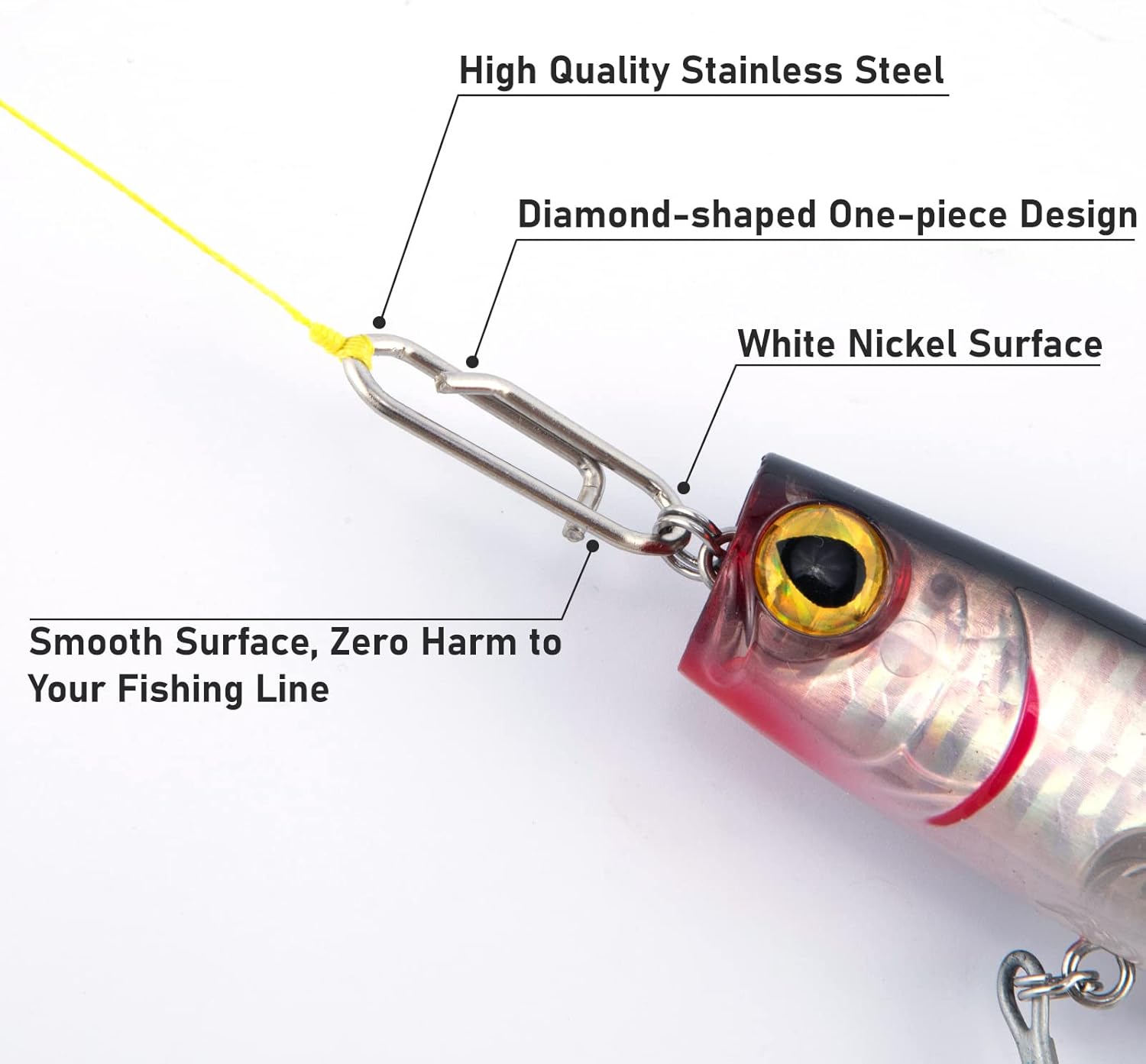 50-Pack Fishing Power Speed Clips, High Strength Stainless Steel Clip for Lure Quick Change, Freshwater Saltwater Crankbait Popper Lures Snap Connector Tackle XS-25LB-0.5IN