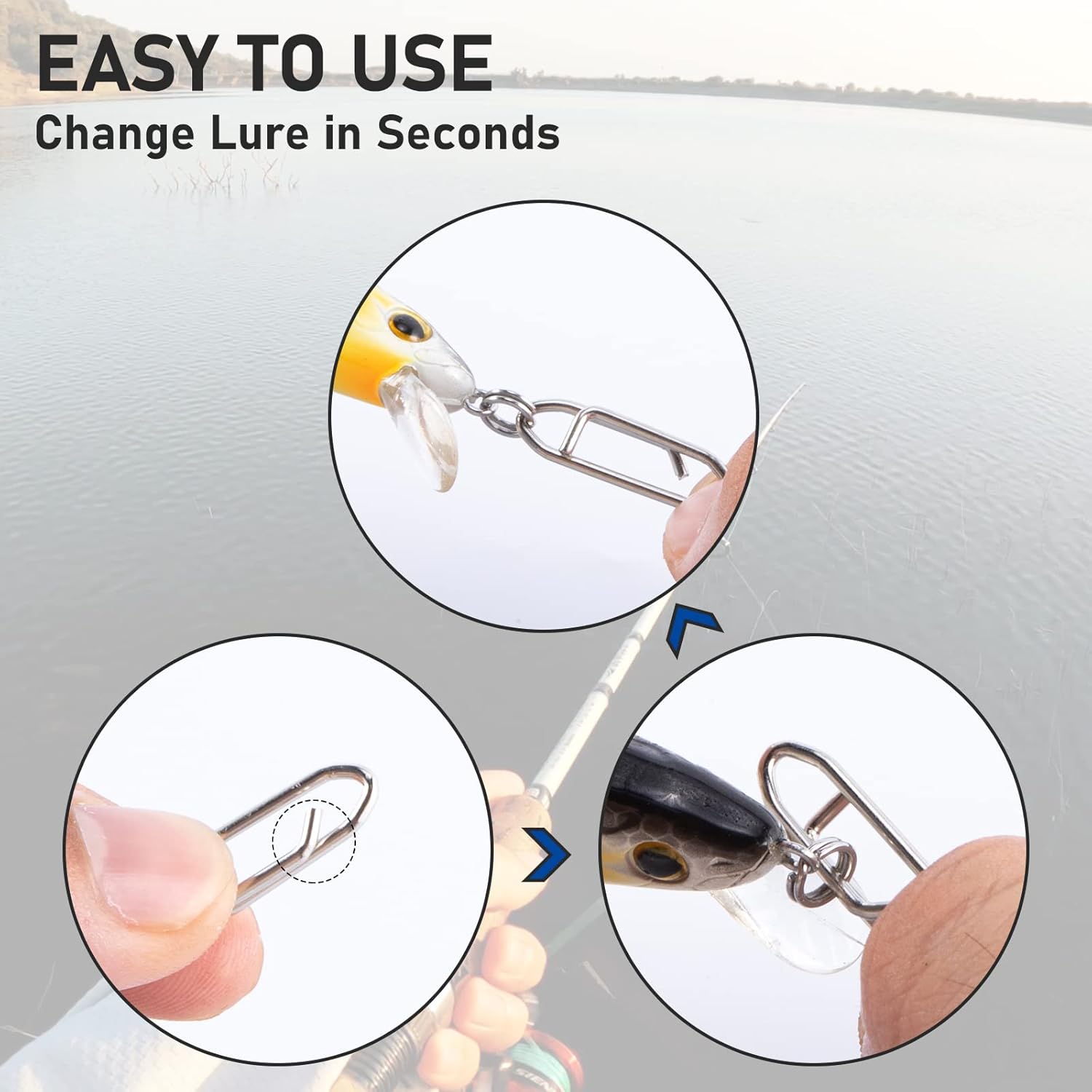 50-Pack Fishing Power Speed Clips, High Strength Stainless Steel Clip for Lure Quick Change, Freshwater Saltwater Crankbait Popper Lures Snap Connector Tackle XS-25LB-0.5IN