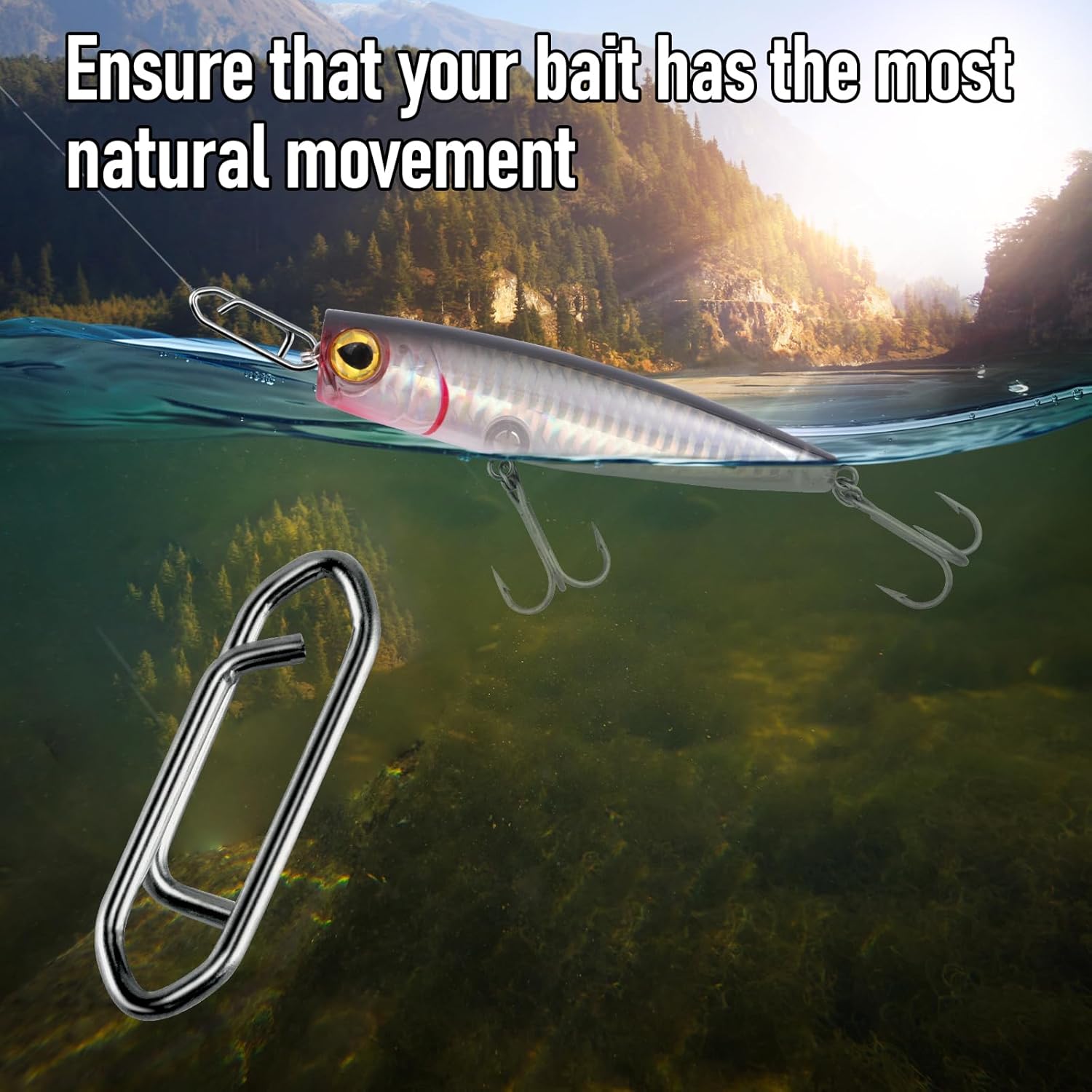 50-Pack Fishing Power Speed Clips, High Strength Stainless Steel Clip for Lure Quick Change, Freshwater Saltwater Crankbait Popper Lures Snap Connector Tackle XS-25LB-0.5IN