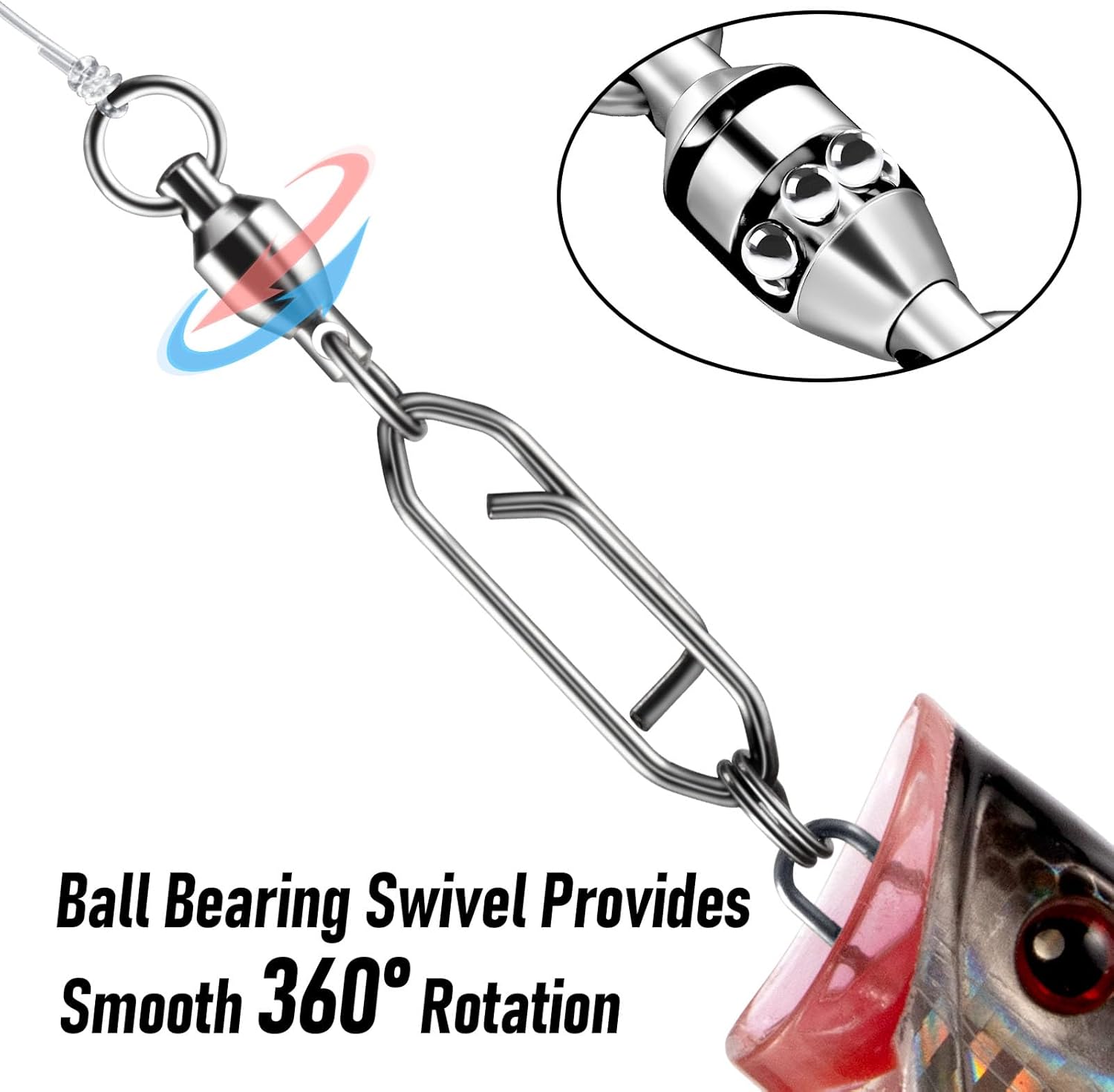 30-Pack Fishing Speed Clips Quick Change Snap Swivels, Ball Bearing Swivel Power Swivels Freshwater Saltwater Crankbait Popper Lures Snaps Connectors Tackle Size 0+S 33LB 30pcs